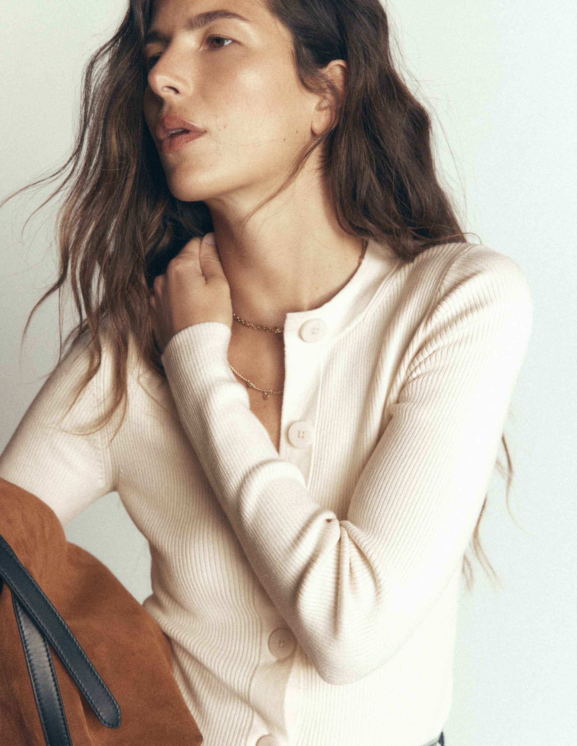 Rhianne Cotton Rib Cardigan-Ivory - Image 5