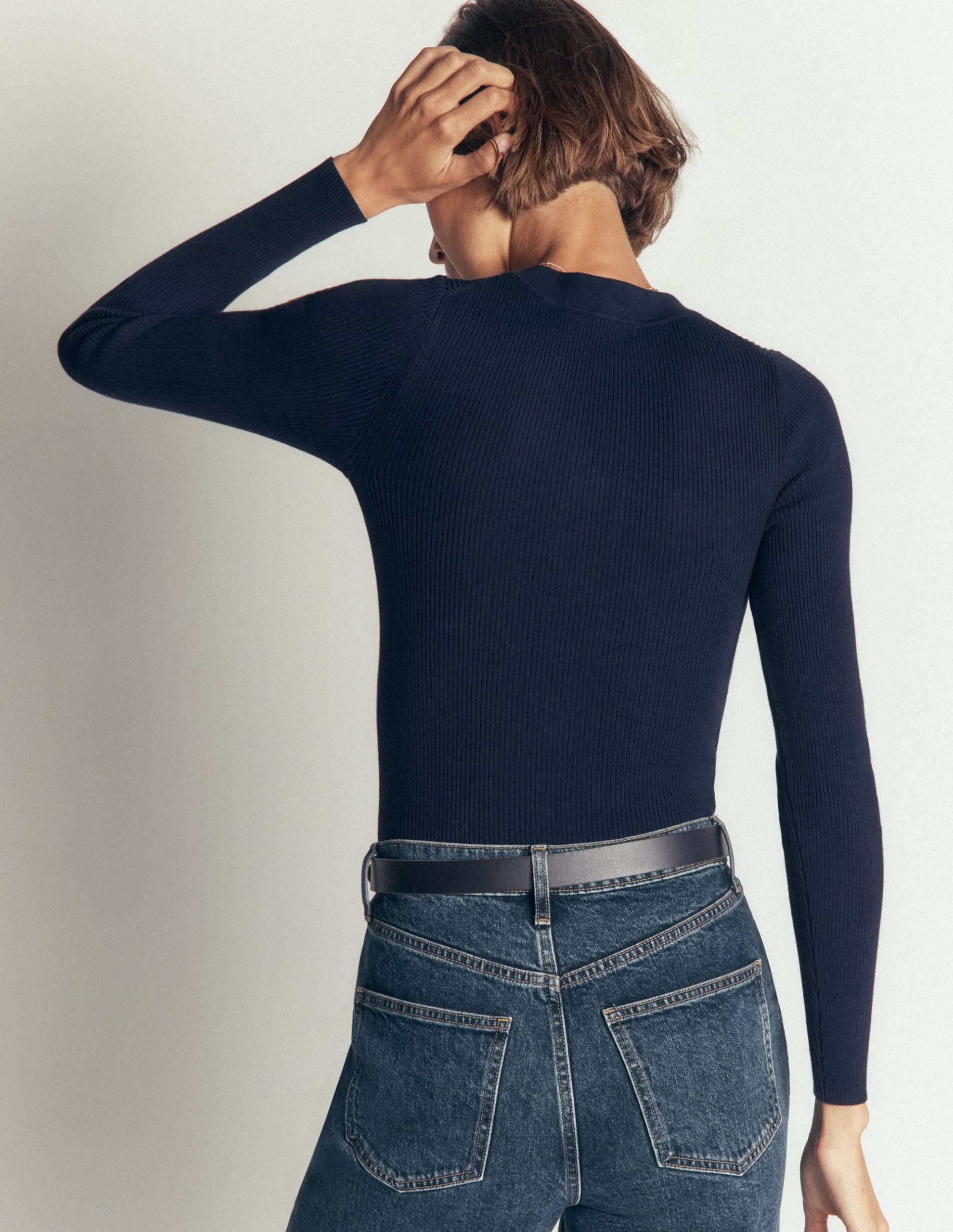 Rhianne Cotton Rib Cardigan-Navy - Image 3