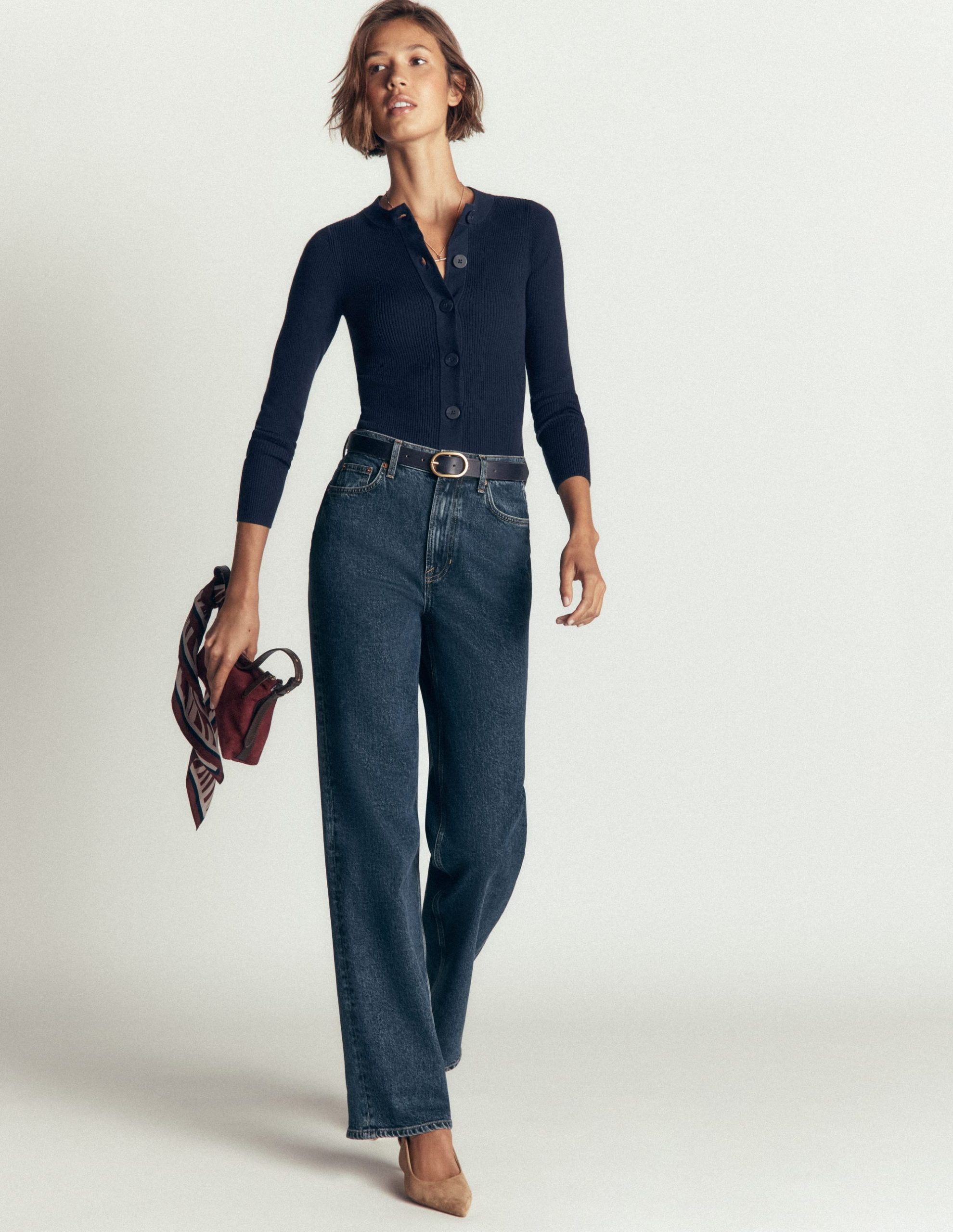 Rhianne Cotton Rib Cardigan-Navy - Image 4