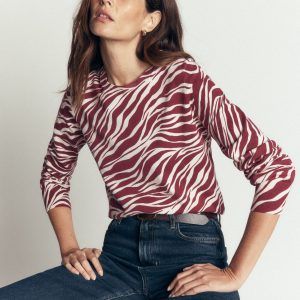 Camilla Cotton Crew Sweater-Chestnut. Zebra Swirl