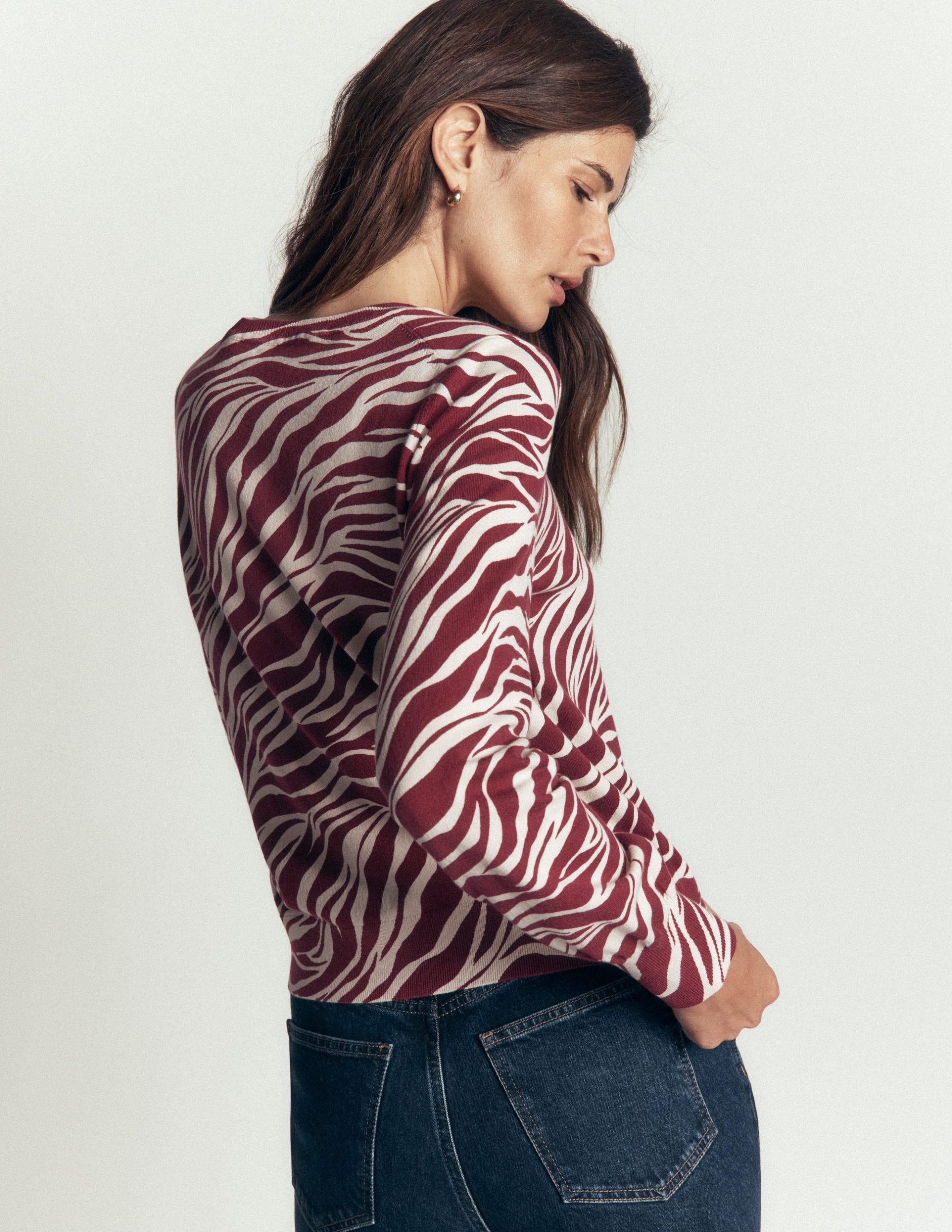 Camilla Cotton Crew Sweater-Chestnut. Zebra Swirl - Image 3