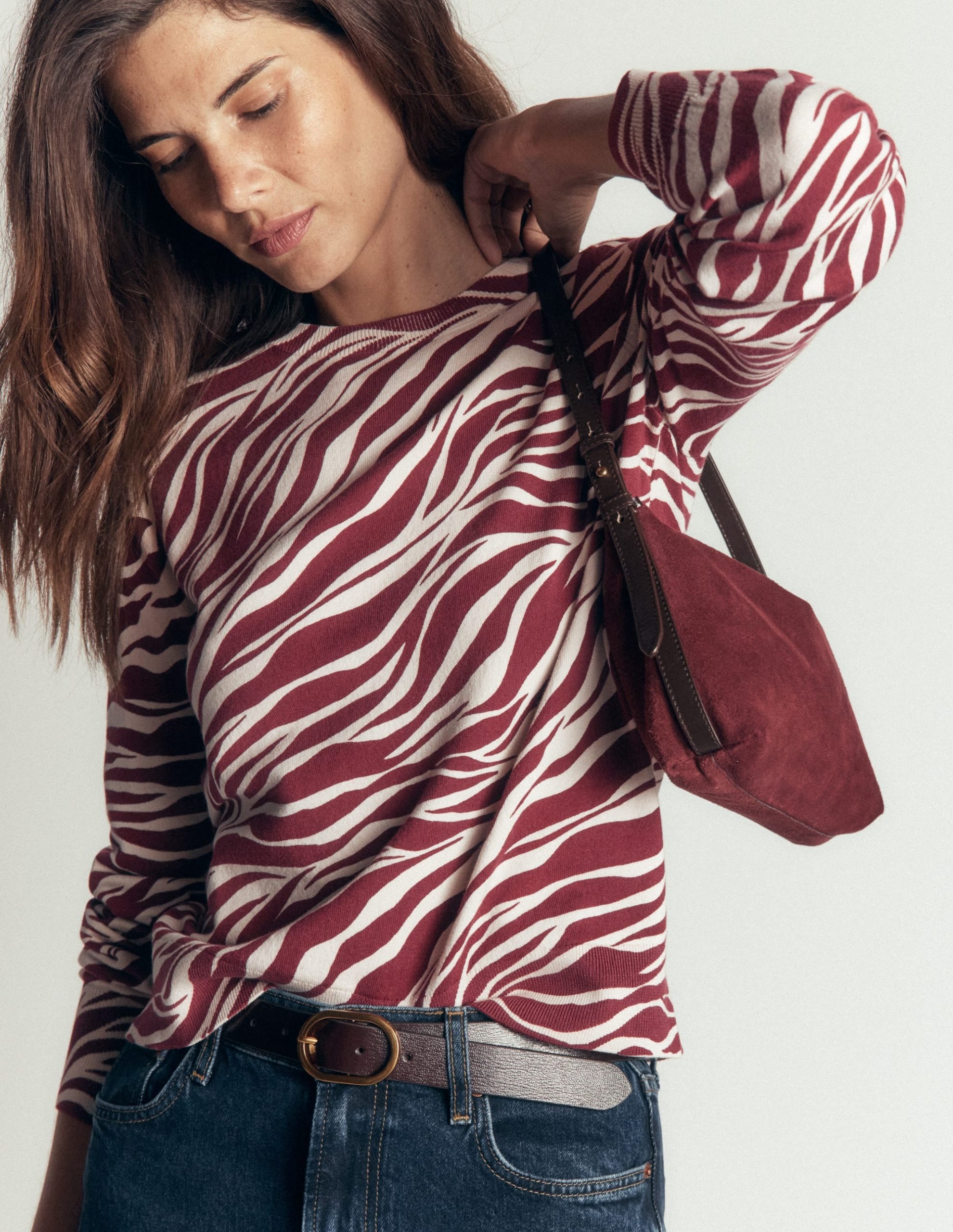 Camilla Cotton Crew Sweater-Chestnut. Zebra Swirl - Image 4