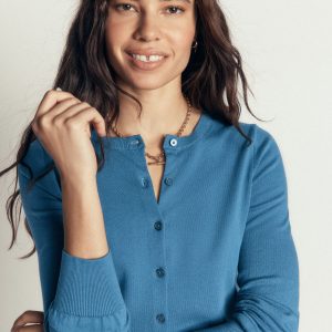 Camilla Cotton Crew Cardigan-Storm Blue
