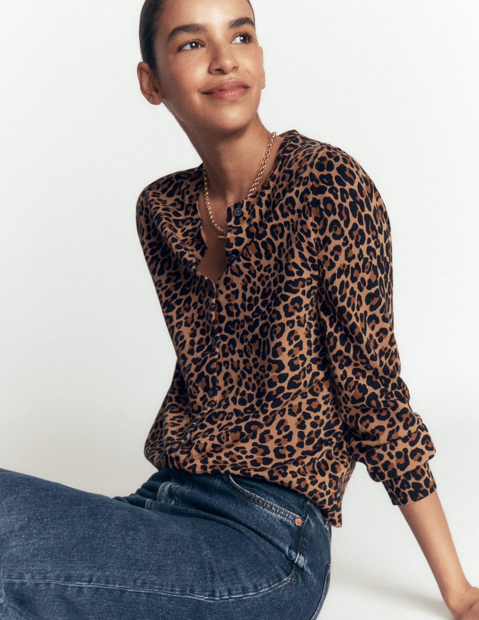Camilla Cotton Crew Cardigan-Camel. Animal Fields