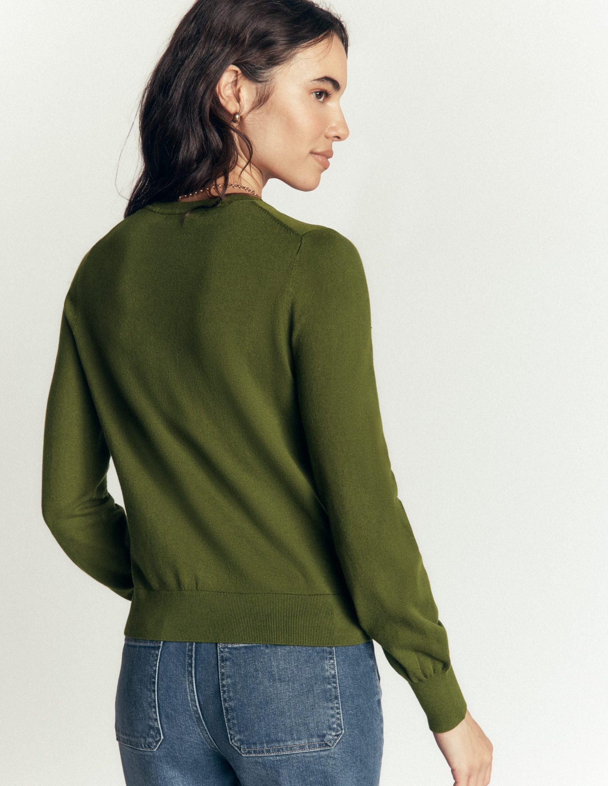 Camilla Cotton Crew Cardigan-Forest Green - Image 3