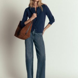 Camilla Cotton Crew Cardigan-Navy
