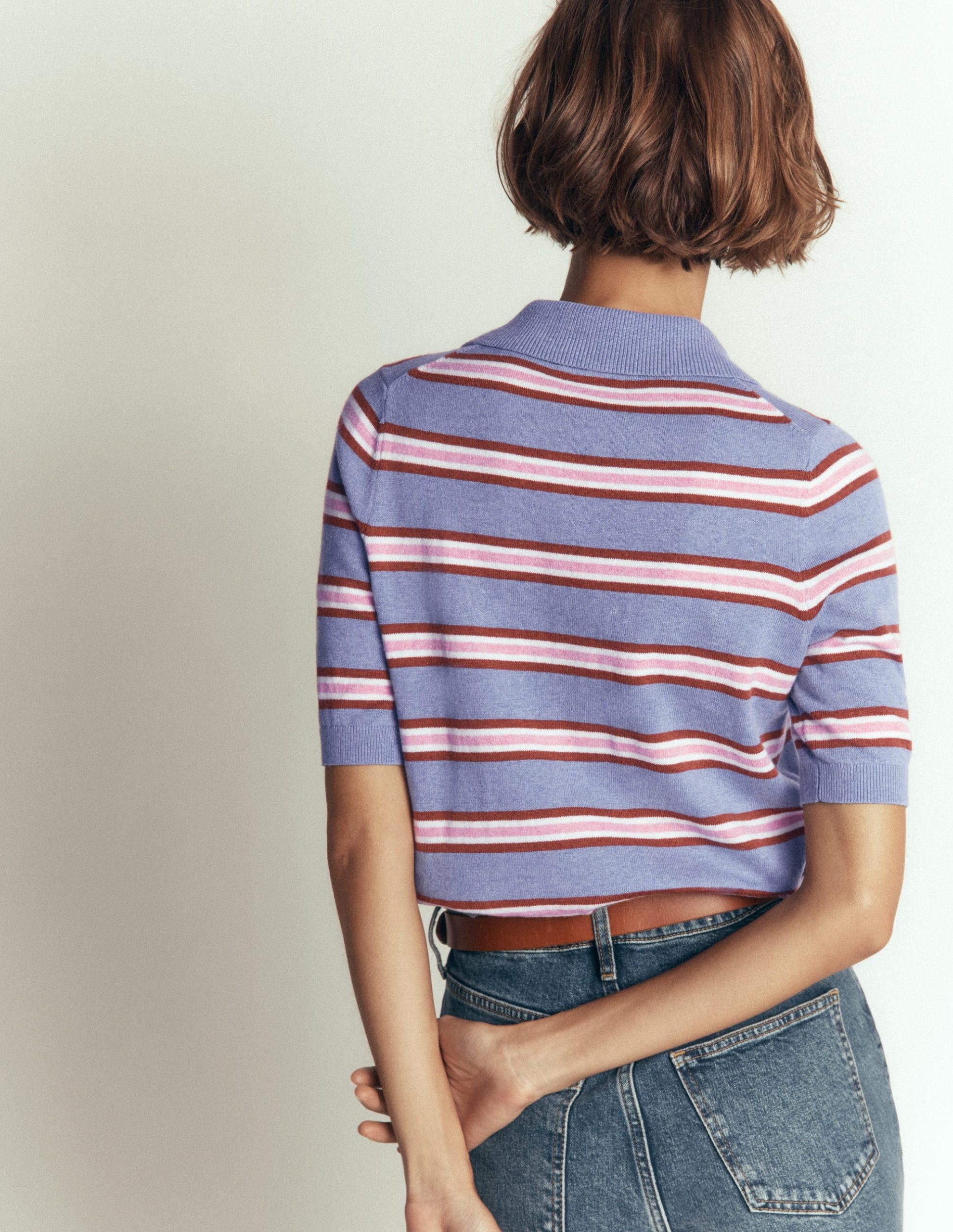 Collared Knitted T-shirt-Blue Aura. Stripe - Image 4