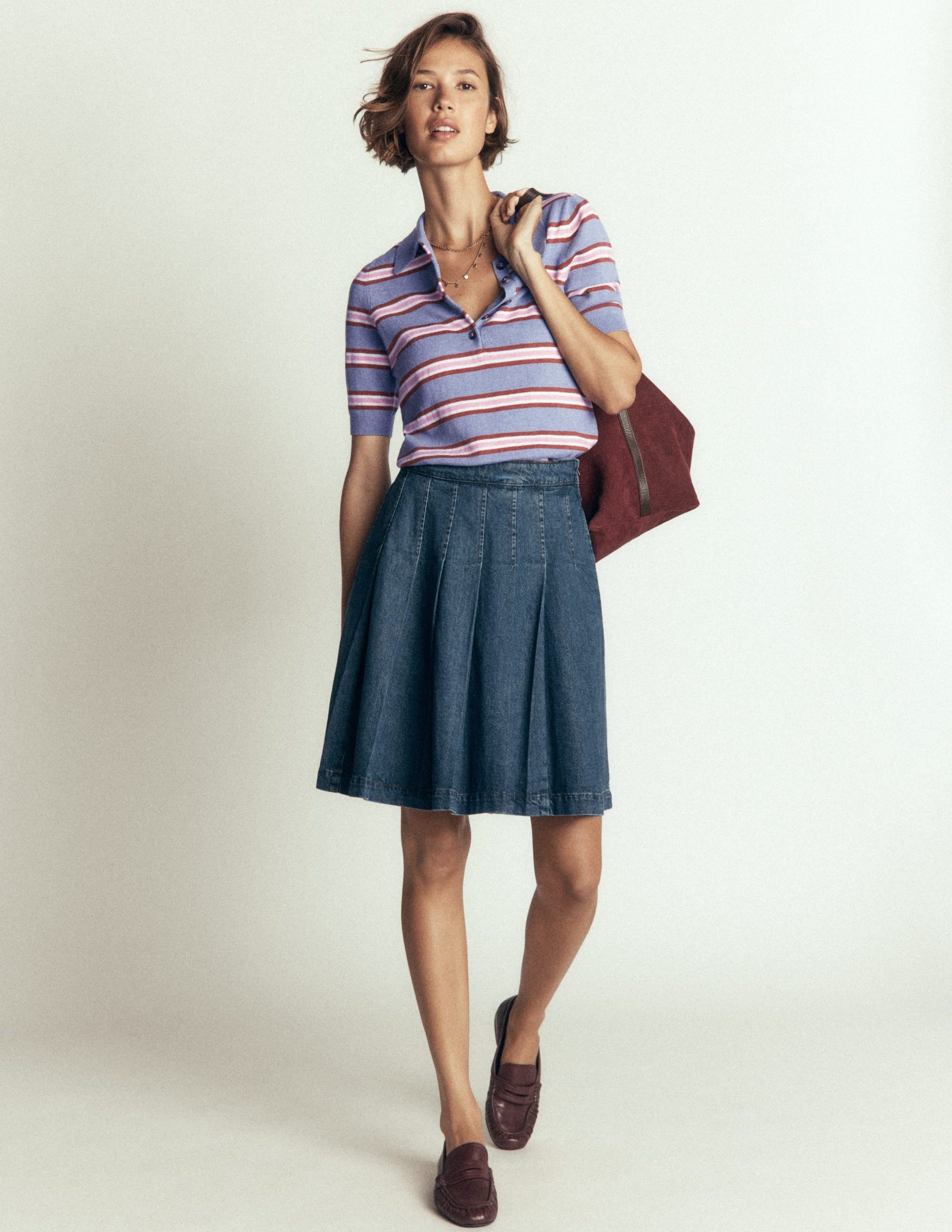 Collared Knitted T-shirt-Blue Aura. Stripe - Image 6