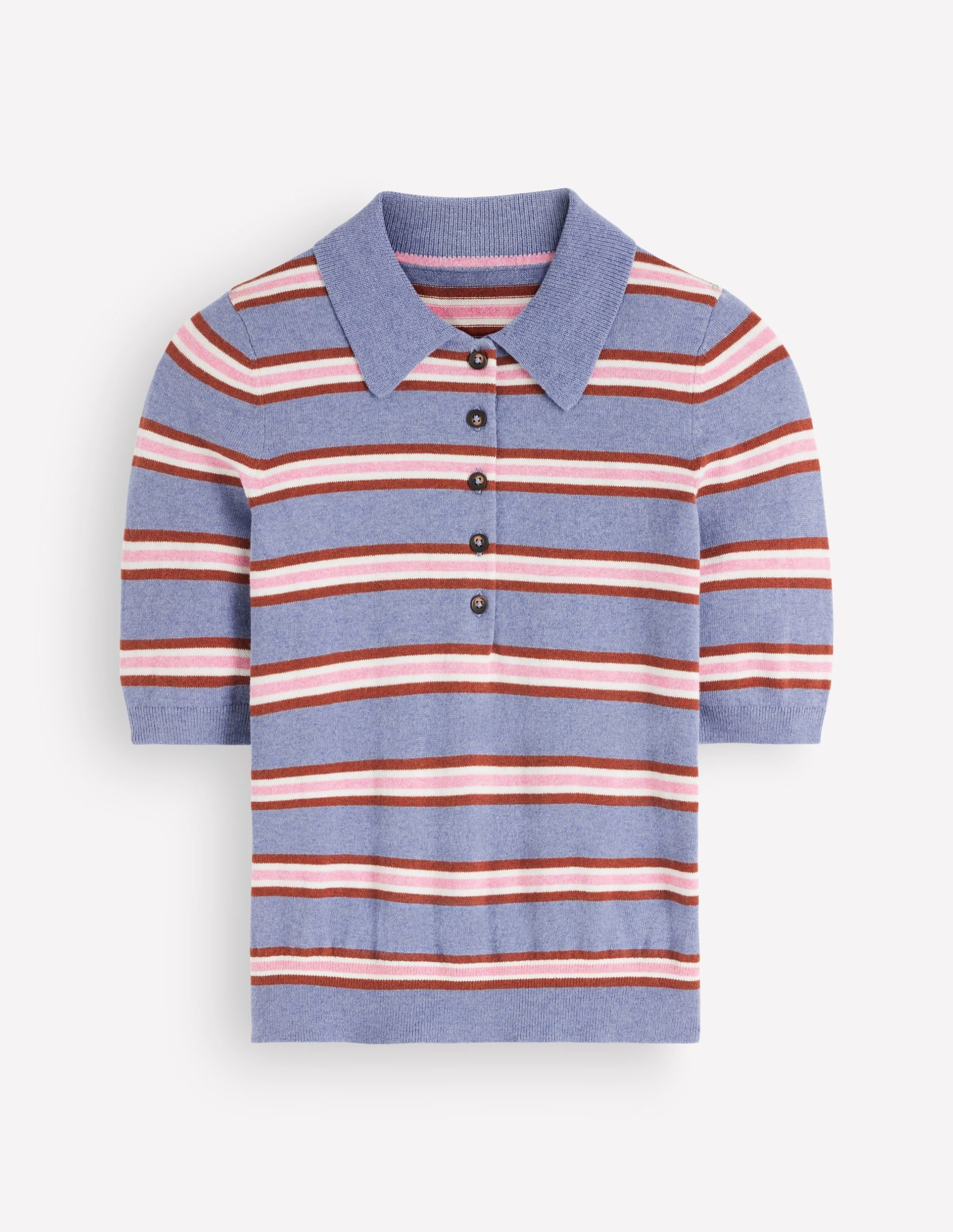Collared Knitted T-shirt-Blue Aura. Stripe - Image 7