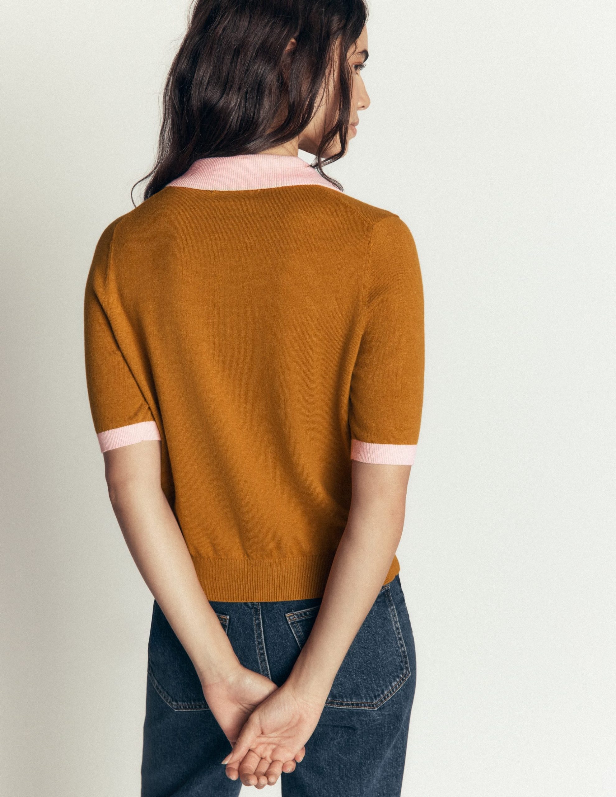 Collared Knitted T-shirt-Toffee Brown - Image 3