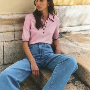 Collared Knitted T-shirt-Sheer Pink
