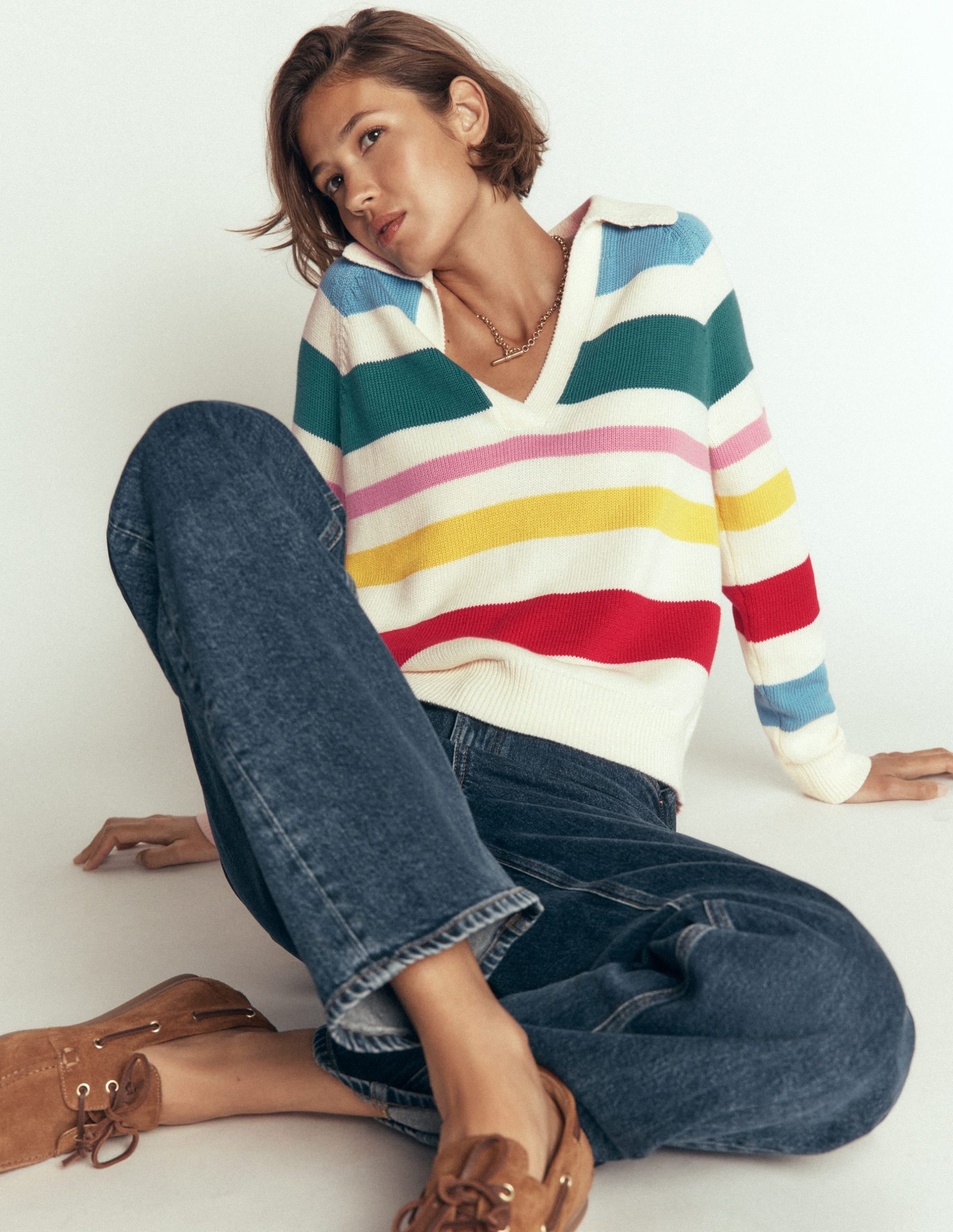 Lucy Cotton Henley Sweater-Multi Stripe - Image 2