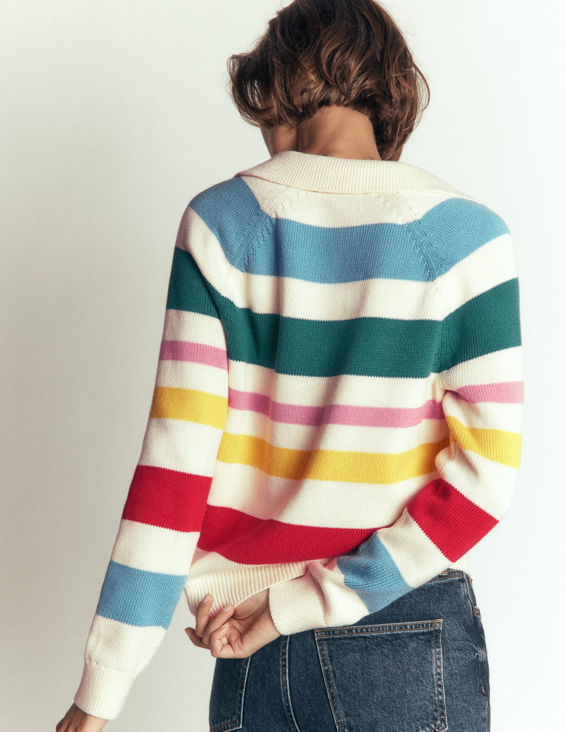 Lucy Cotton Henley Sweater-Multi Stripe - Image 4