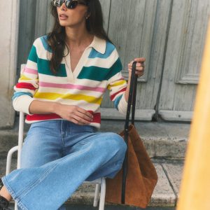 Lucy Cotton Henley Sweater-Multi Stripe
