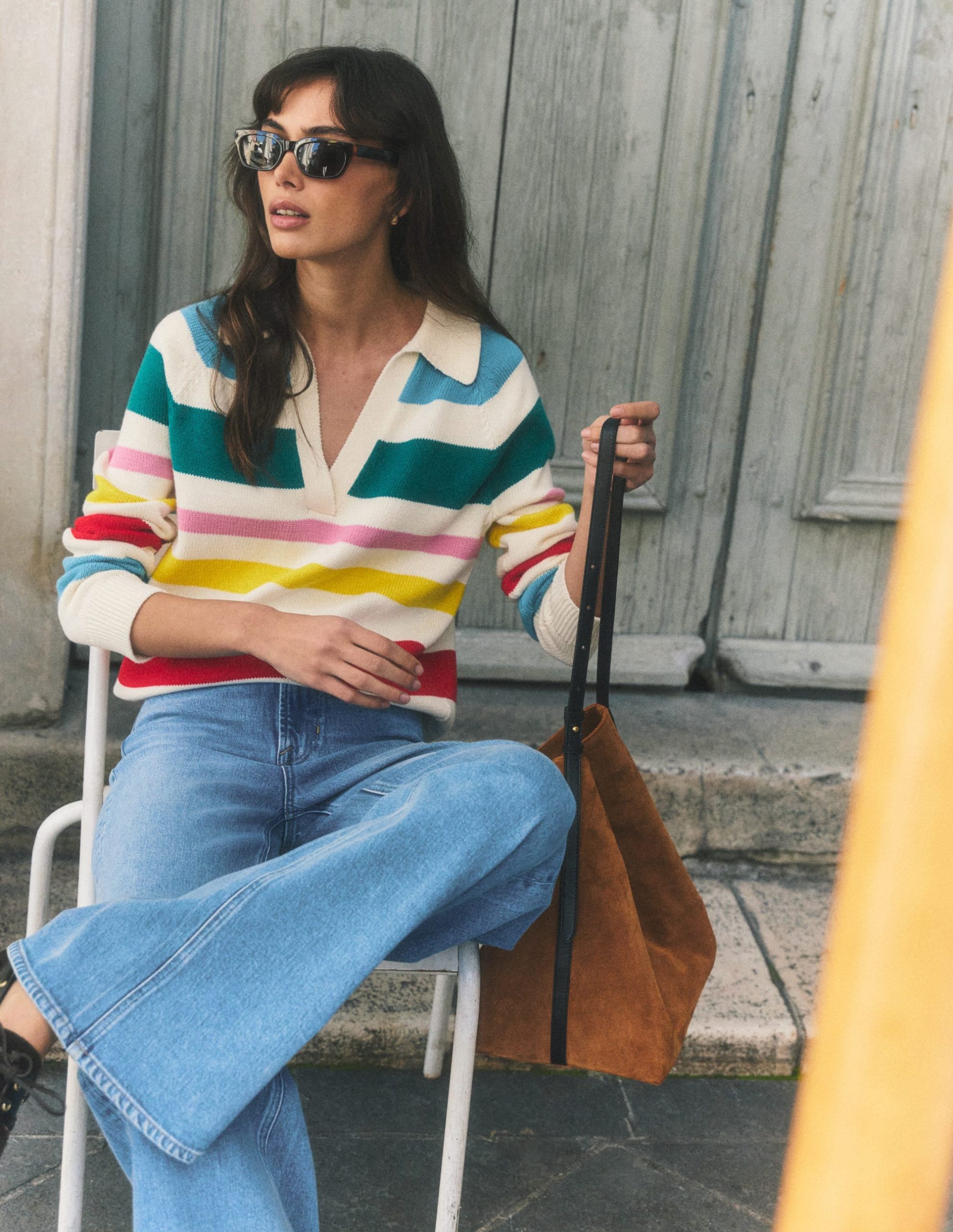 Lucy Cotton Henley Sweater-Multi Stripe
