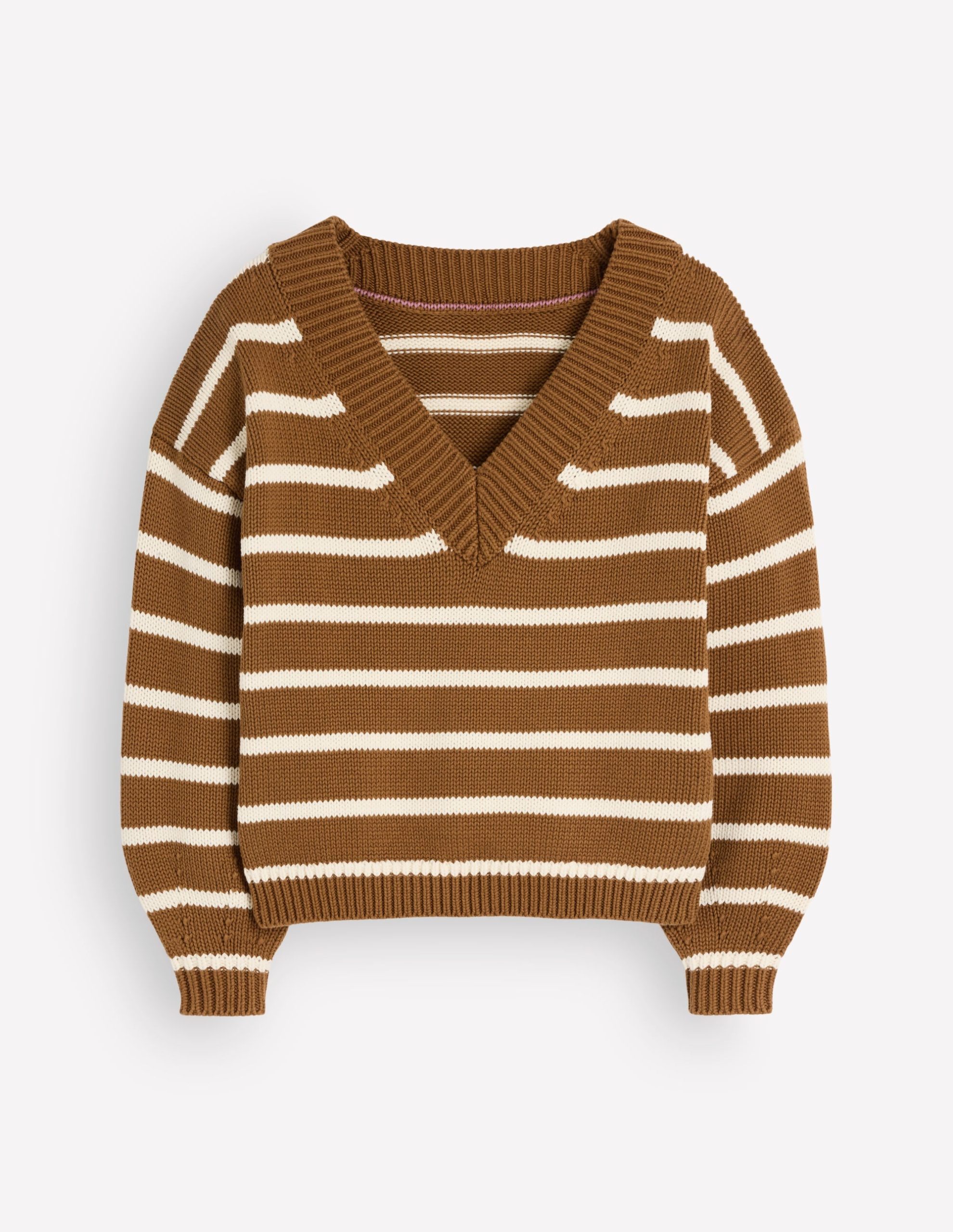 Lucy Cotton V-neck Sweater-Gingerbread. Ivory - Image 8