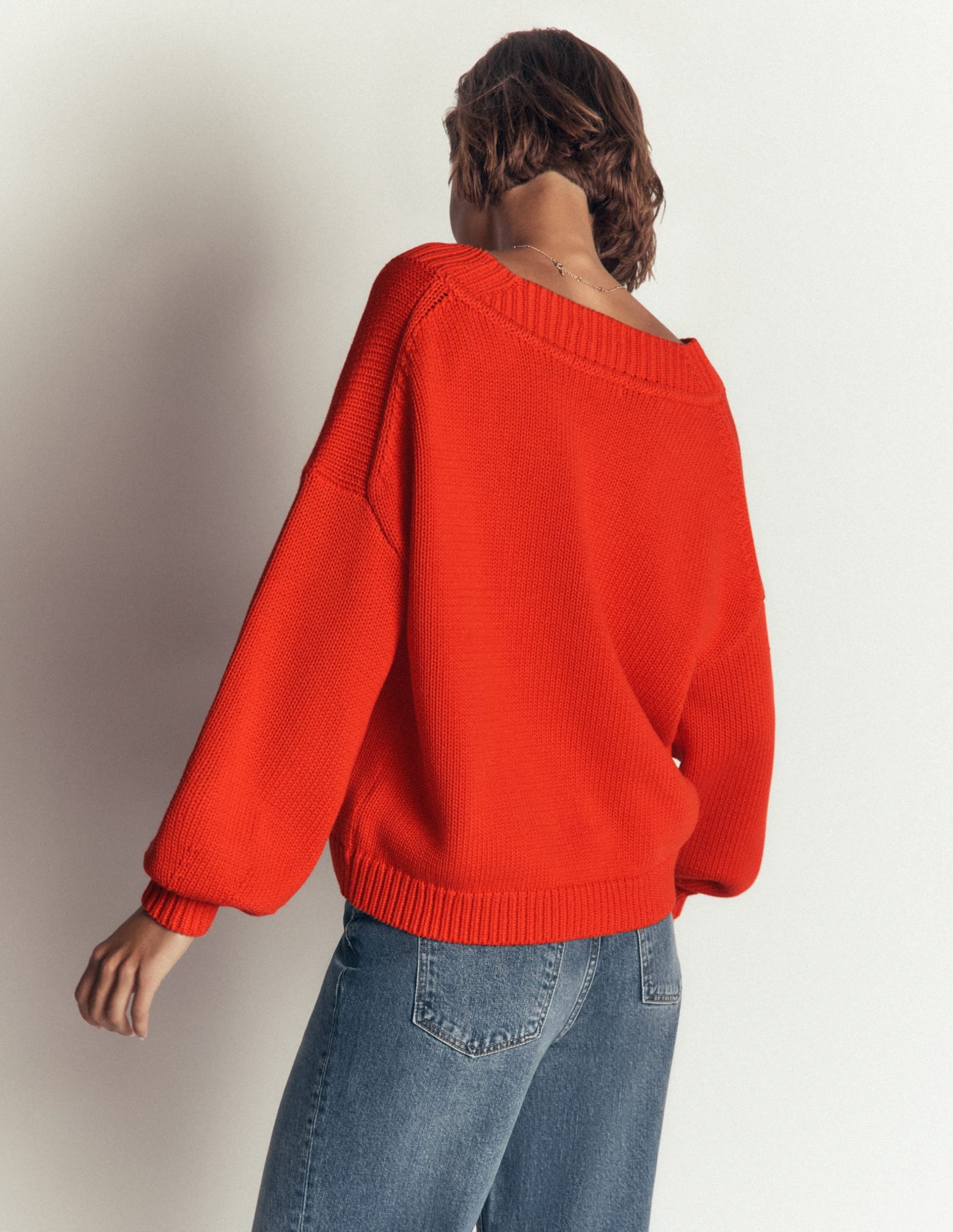 Lucy Cotton V-neck Sweater-Sunset Orange - Image 4