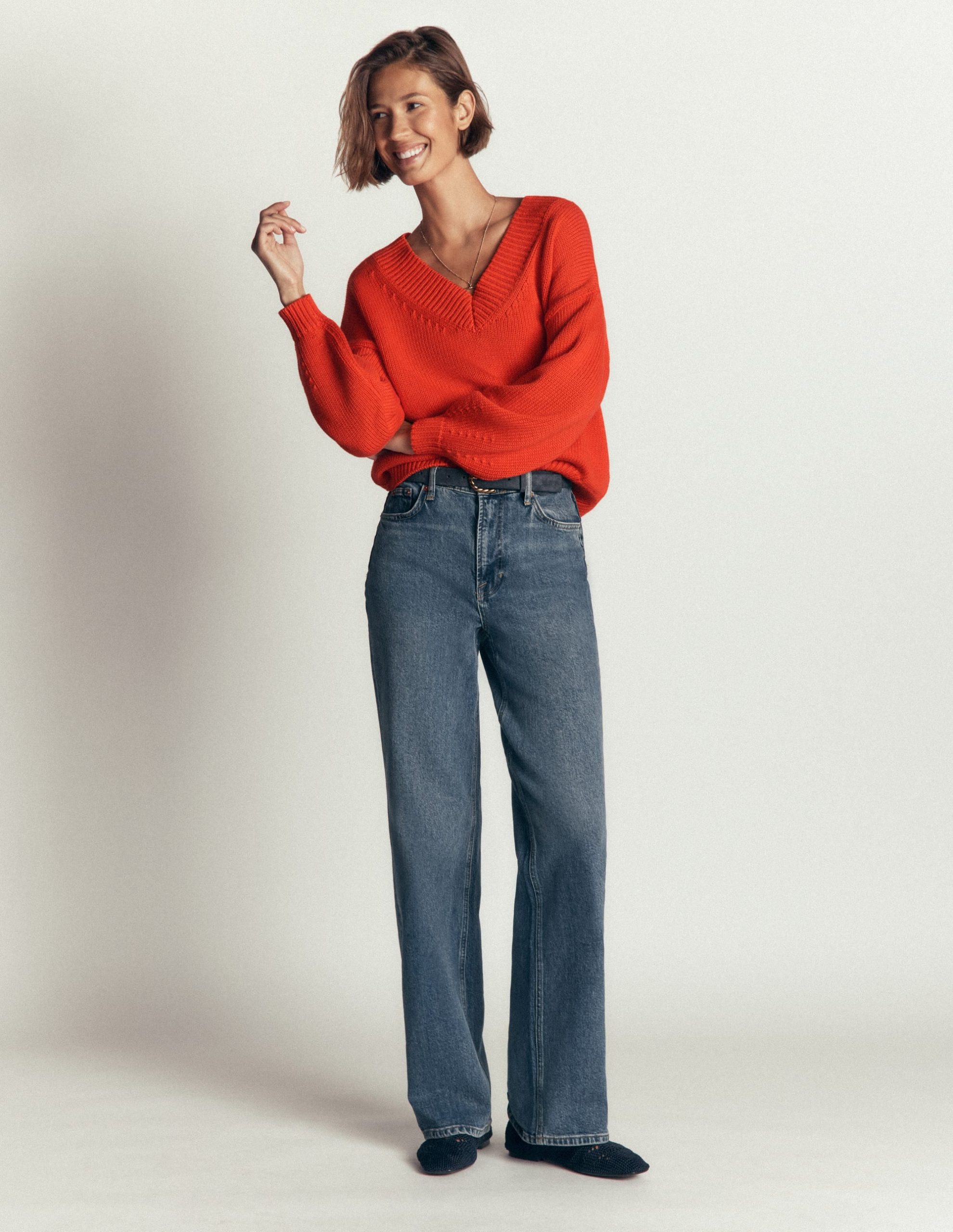 Lucy Cotton V-neck Sweater-Sunset Orange - Image 5