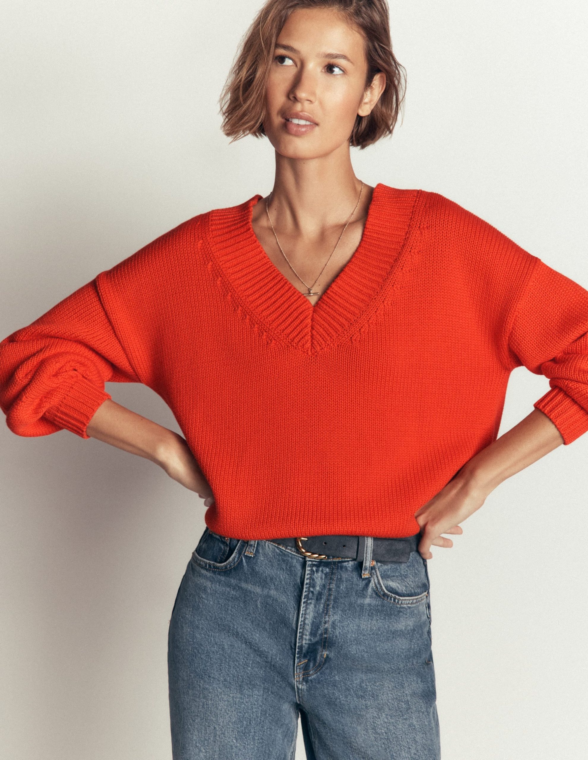 Lucy Cotton V-neck Sweater-Sunset Orange - Image 6