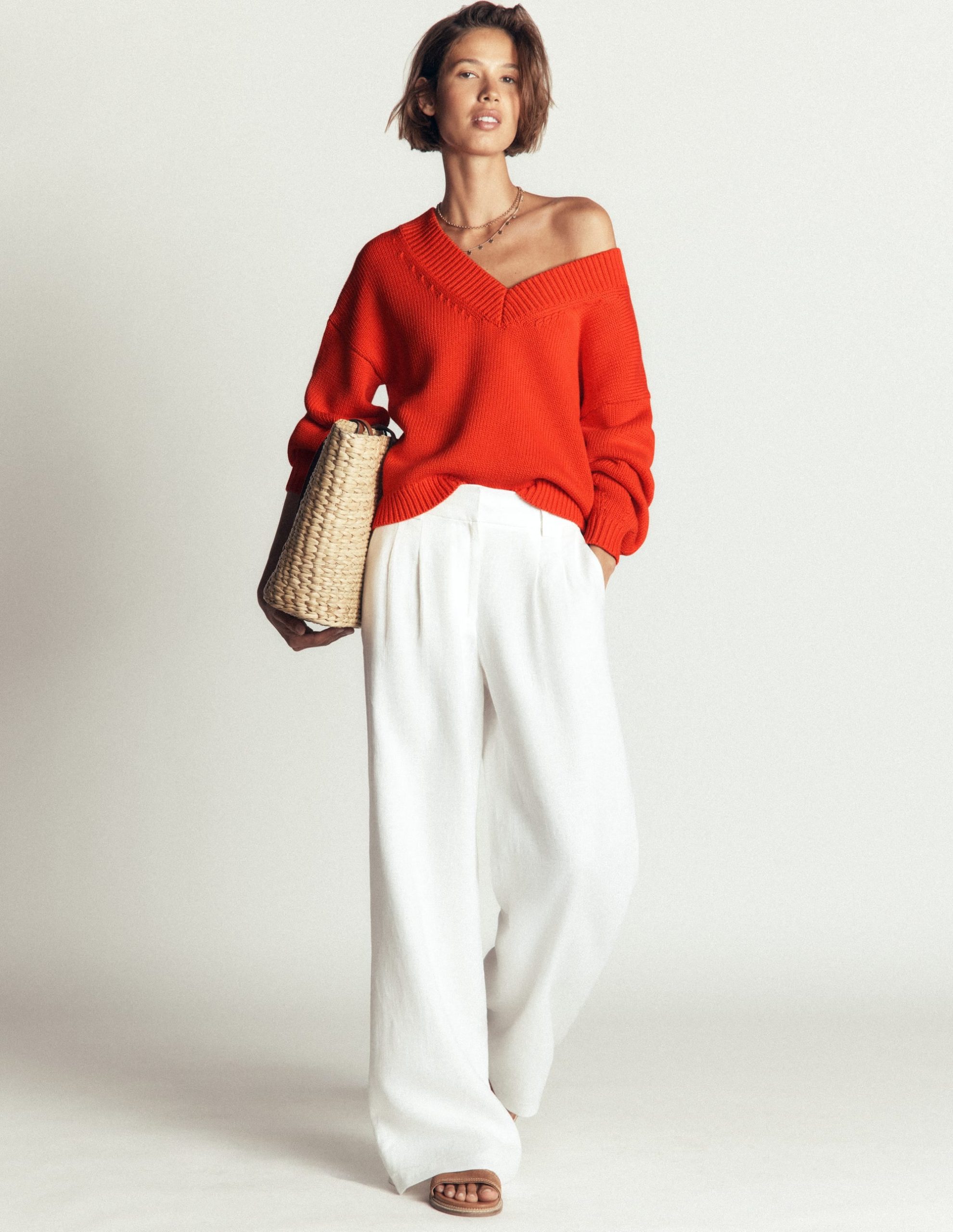 Lucy Cotton V-neck Sweater-Sunset Orange - Image 7
