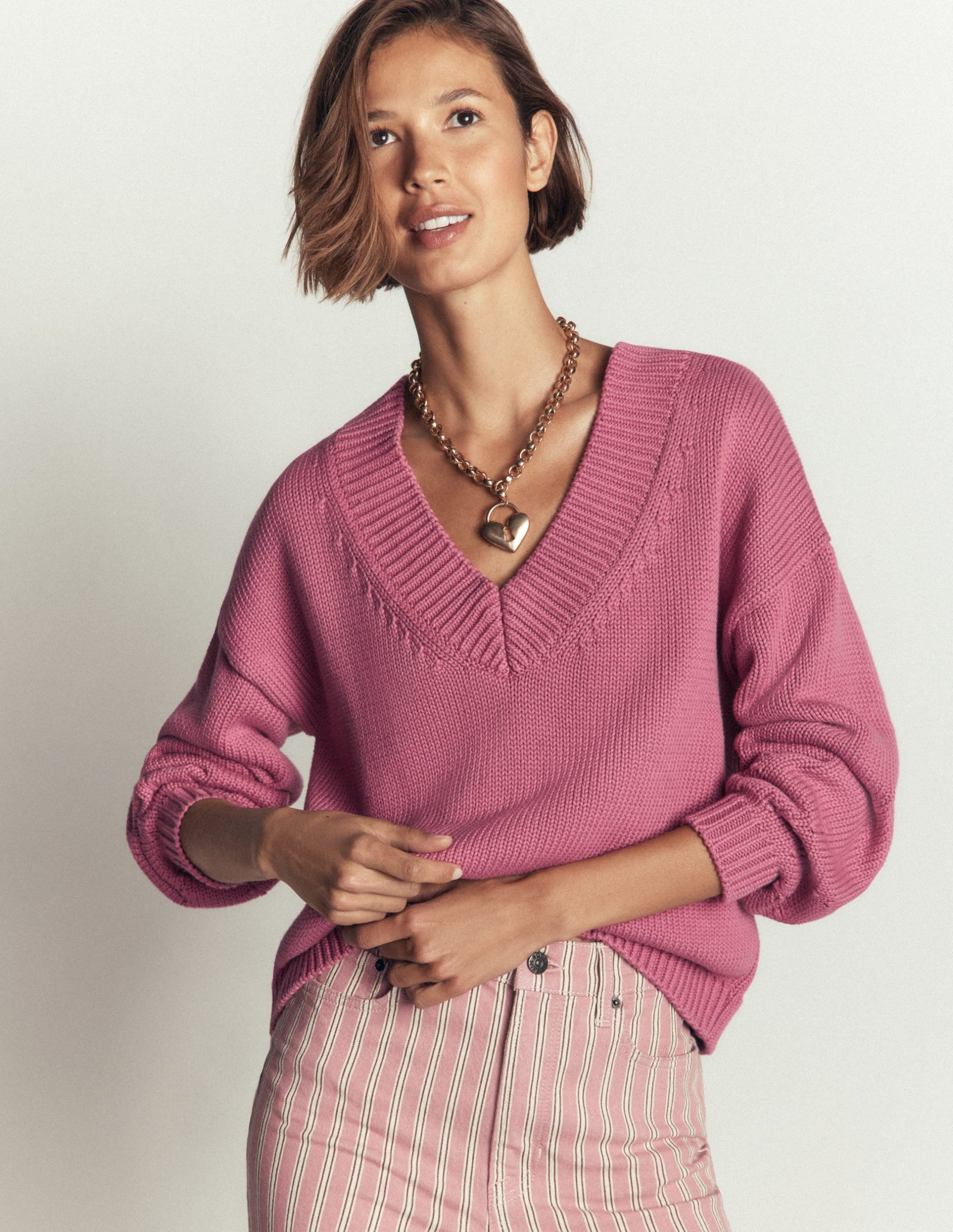 Lucy Cotton V-neck Sweater-Pink Heather - Image 6