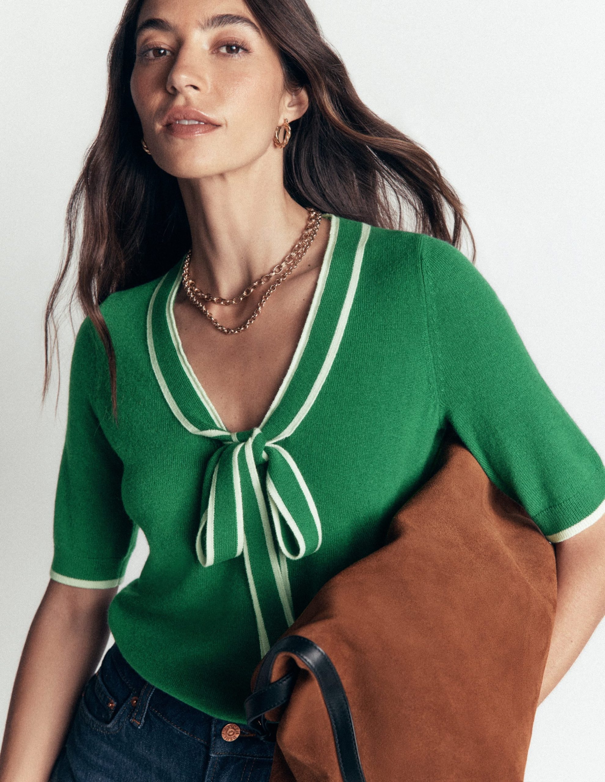 Bow Neck Knitted T-shirt-Fresh Green - Image 4