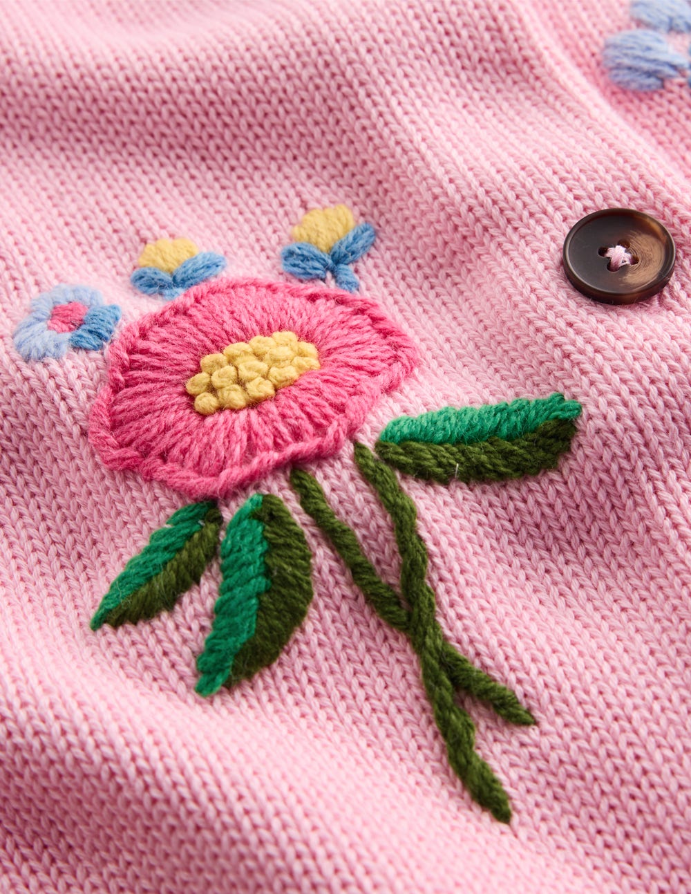 Puff Sleeve Cotton Cardigan-Blossom Pink. Embroidered - Image 9