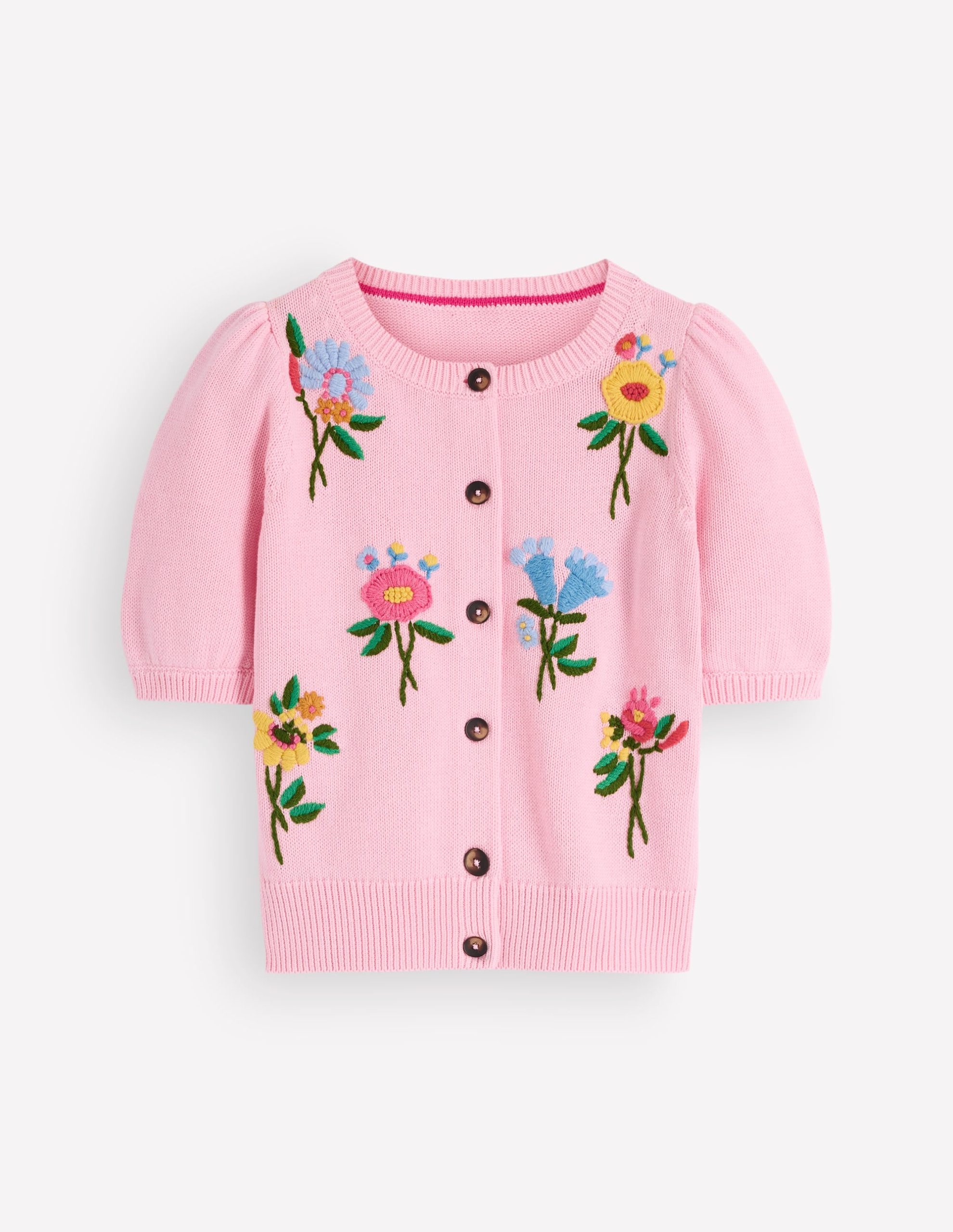 Puff Sleeve Cotton Cardigan-Blossom Pink. Embroidered - Image 8