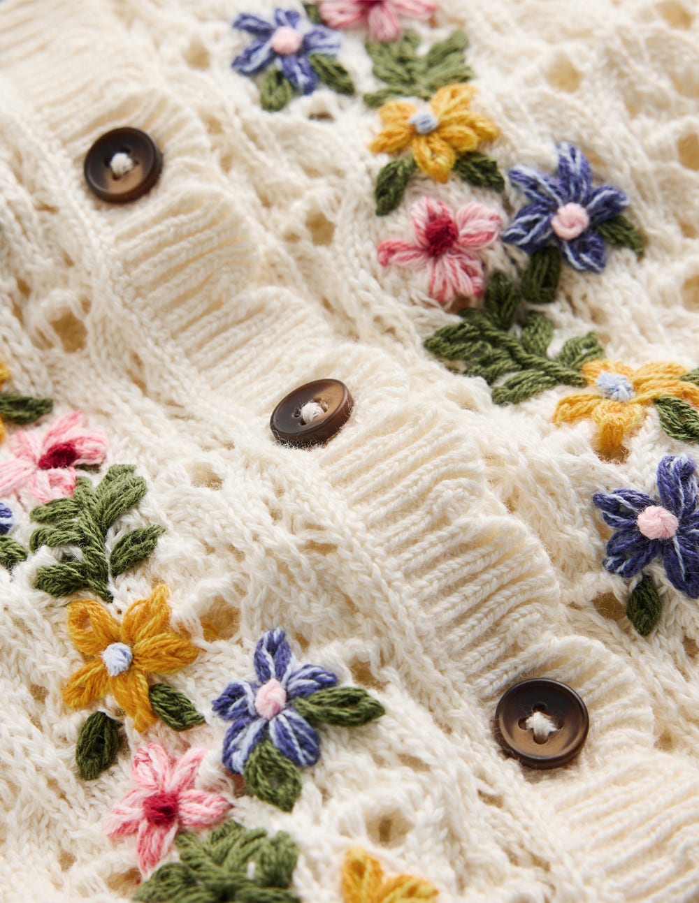 Embroidered Pointelle Cardigan-Ivory Embroidered - Image 8