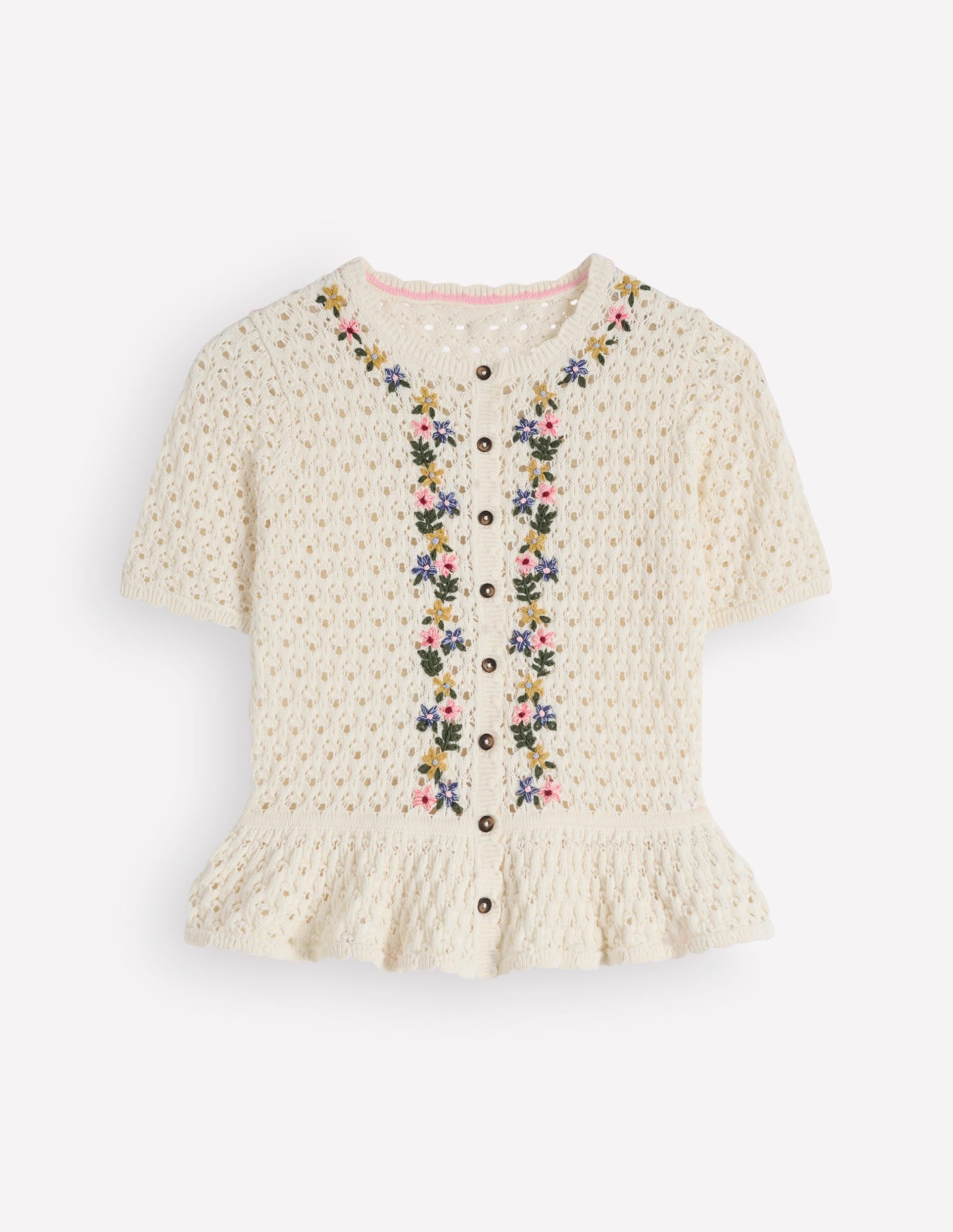 Embroidered Pointelle Cardigan-Ivory Embroidered - Image 7