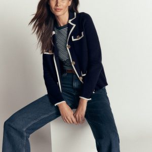 Phoebe Collared Knitted Jacket-Navy