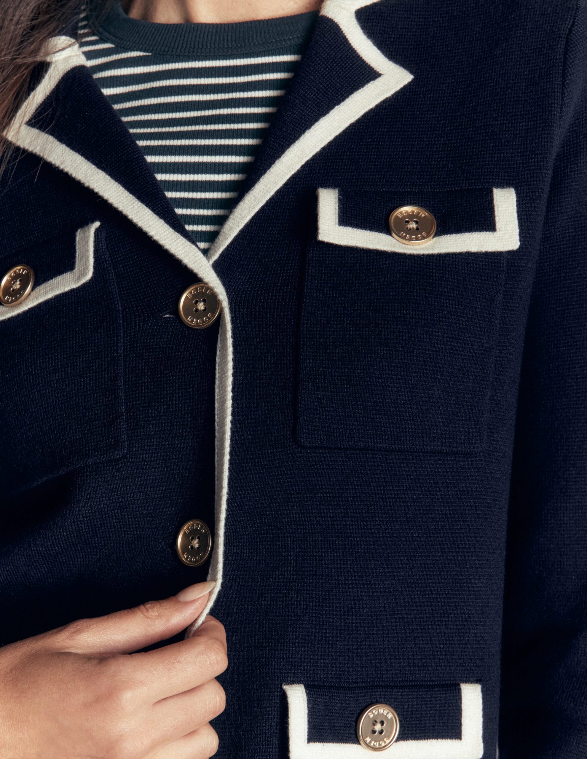 Phoebe Collared Knitted Jacket-Navy - Image 3