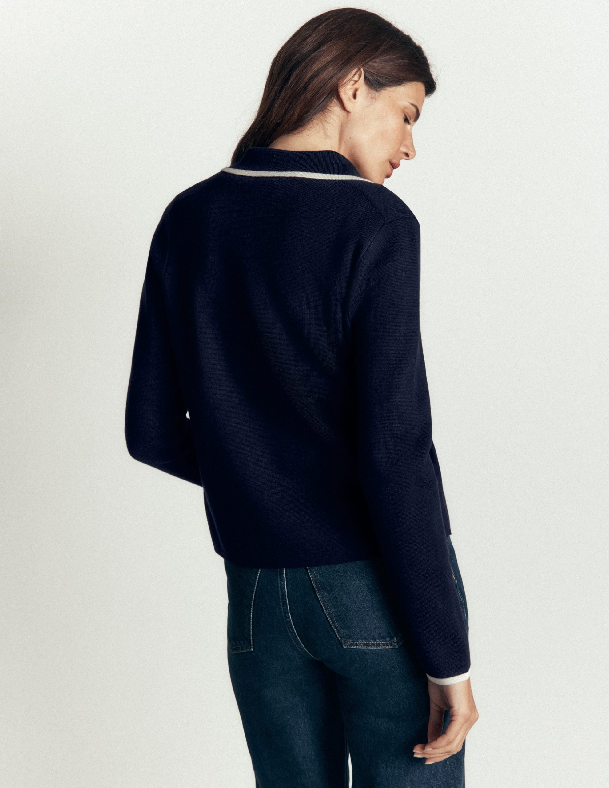 Phoebe Collared Knitted Jacket-Navy - Image 4