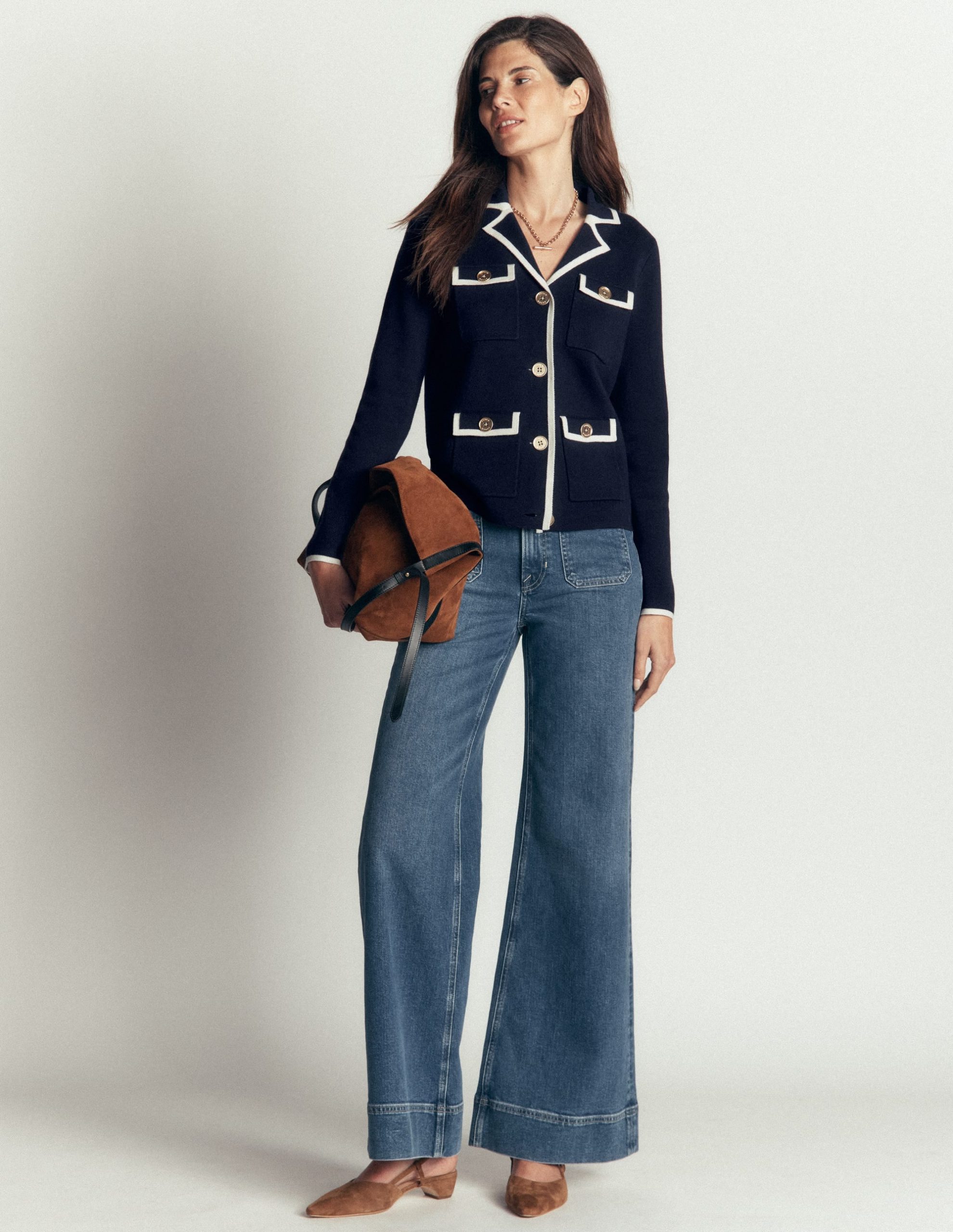 Phoebe Collared Knitted Jacket-Navy - Image 6