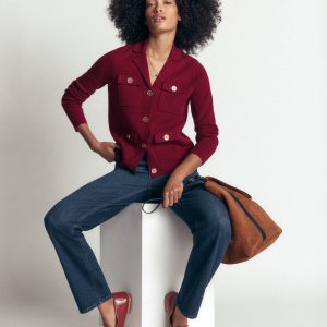 Phoebe Collared Knitted Jacket-Merlot