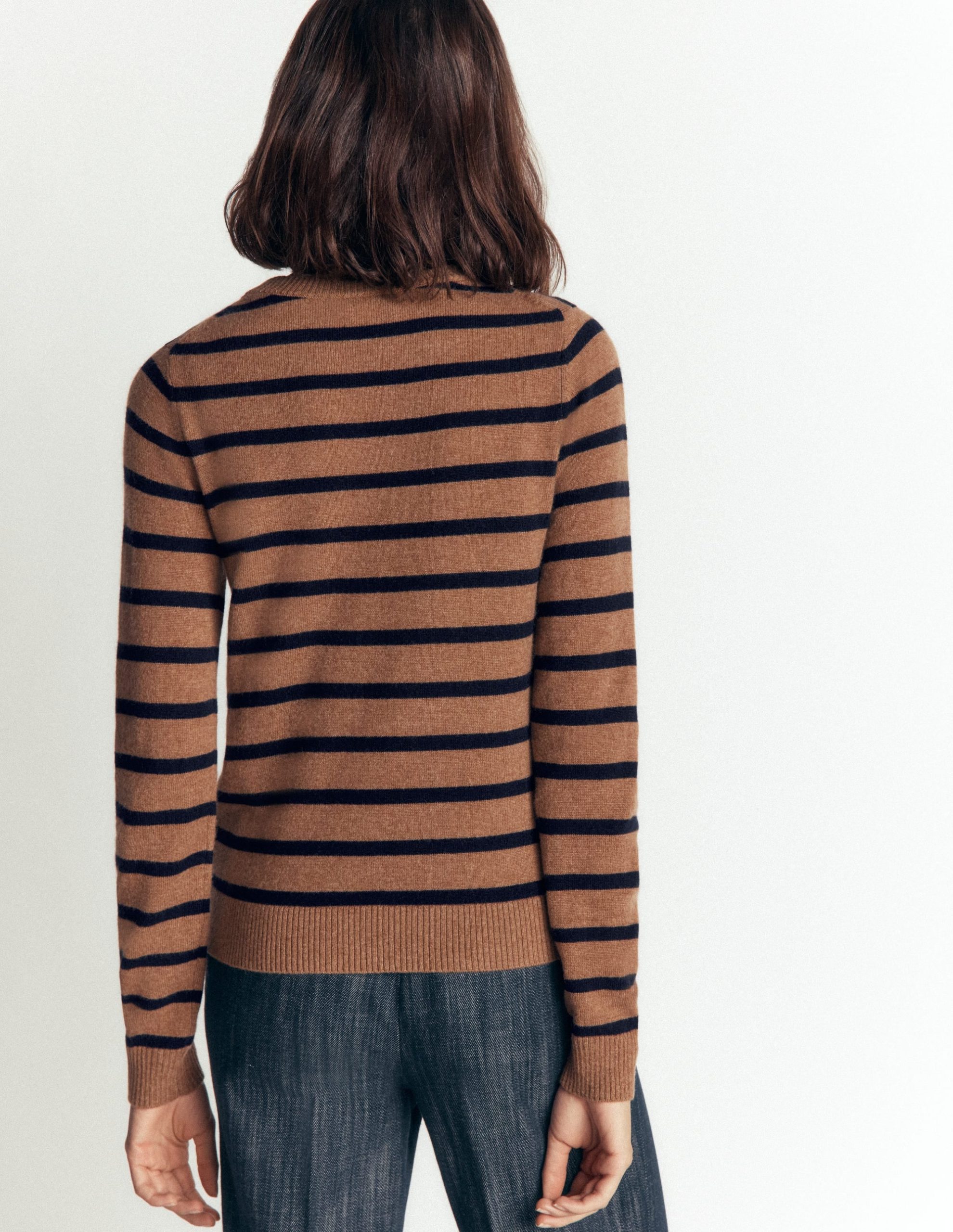 Elsie Cashmere Crew Sweater-Warm Ginger. Stripe - Image 3