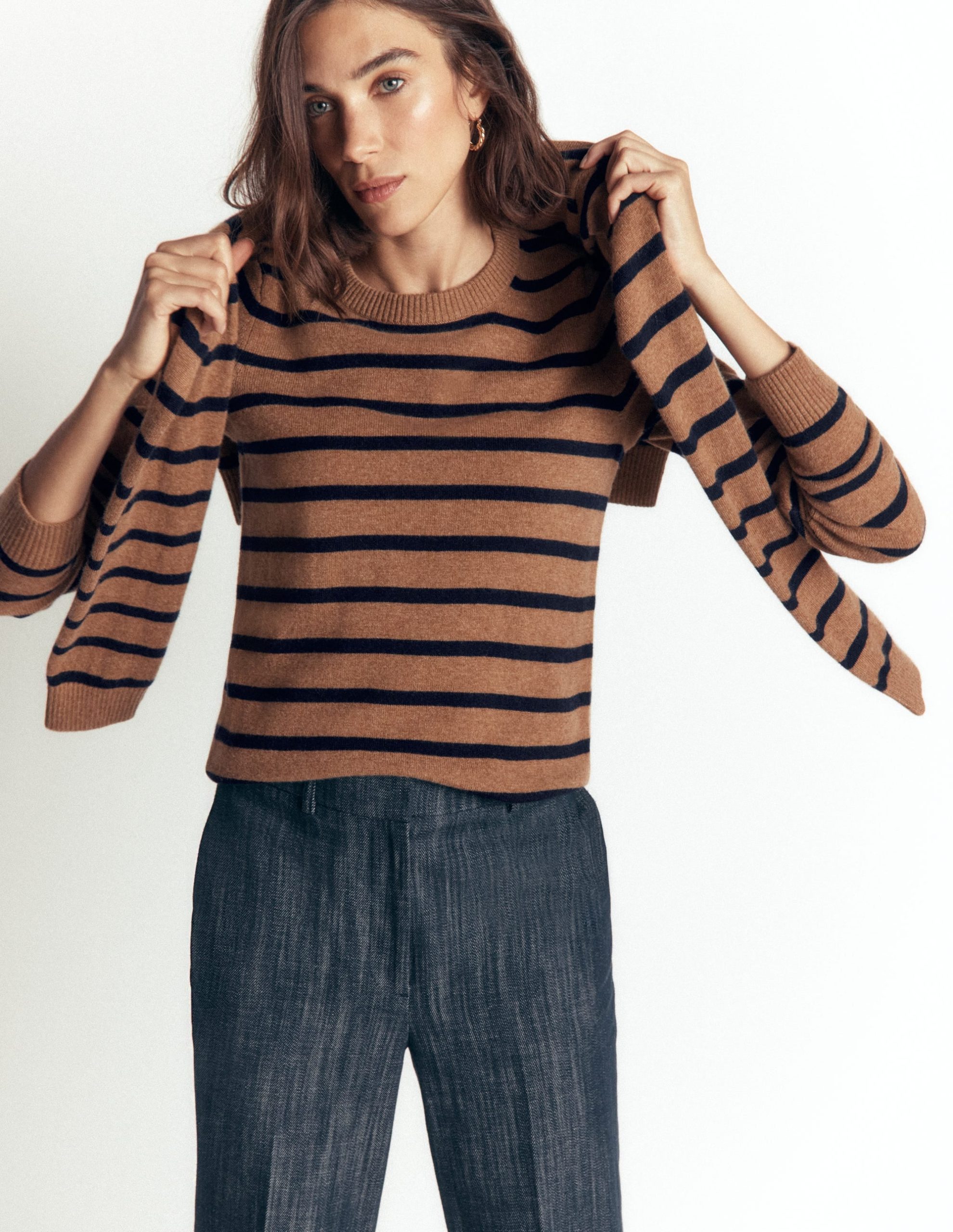 Elsie Cashmere Crew Sweater-Warm Ginger. Stripe - Image 4