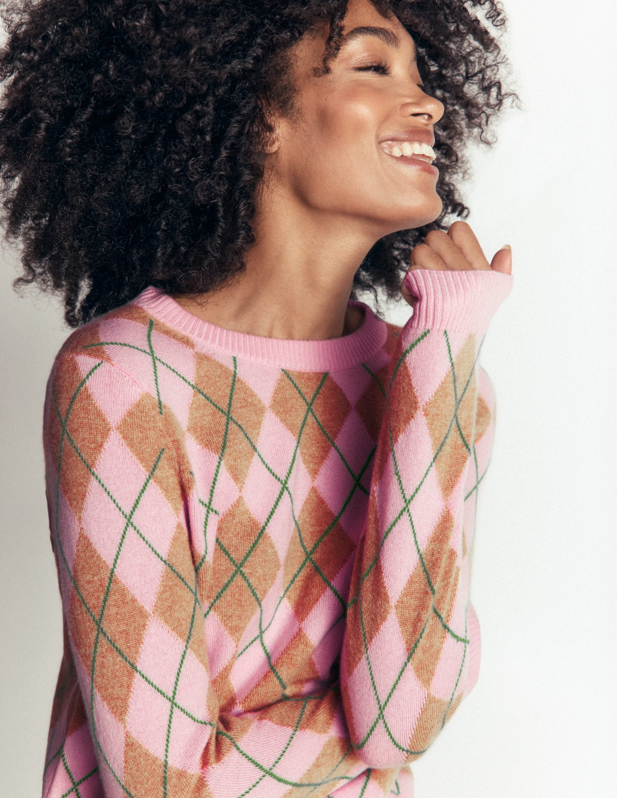 Elsie Cashmere Crew Sweater-Pink Heather. Argyle - Image 3
