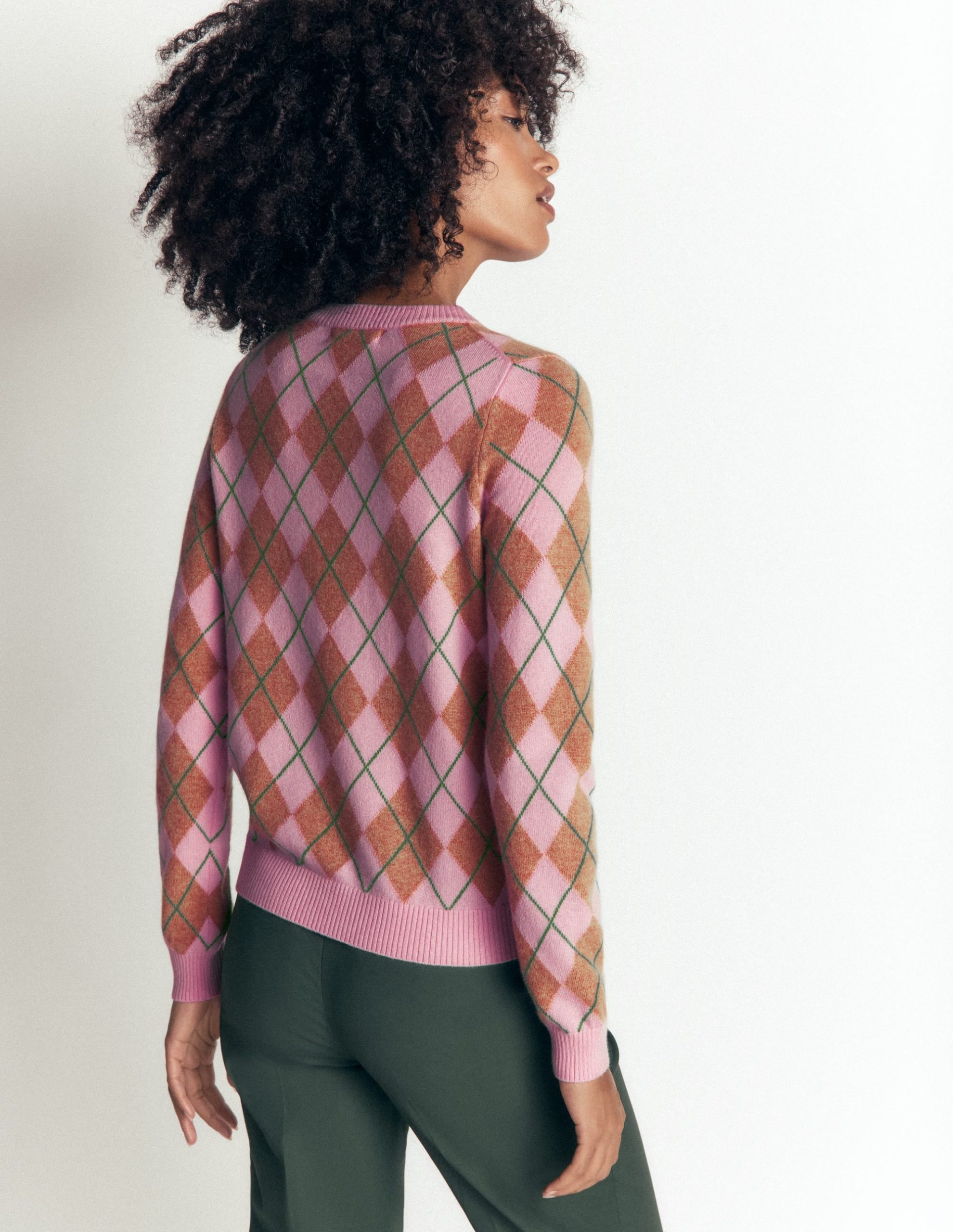 Elsie Cashmere Crew Sweater-Pink Heather. Argyle - Image 4