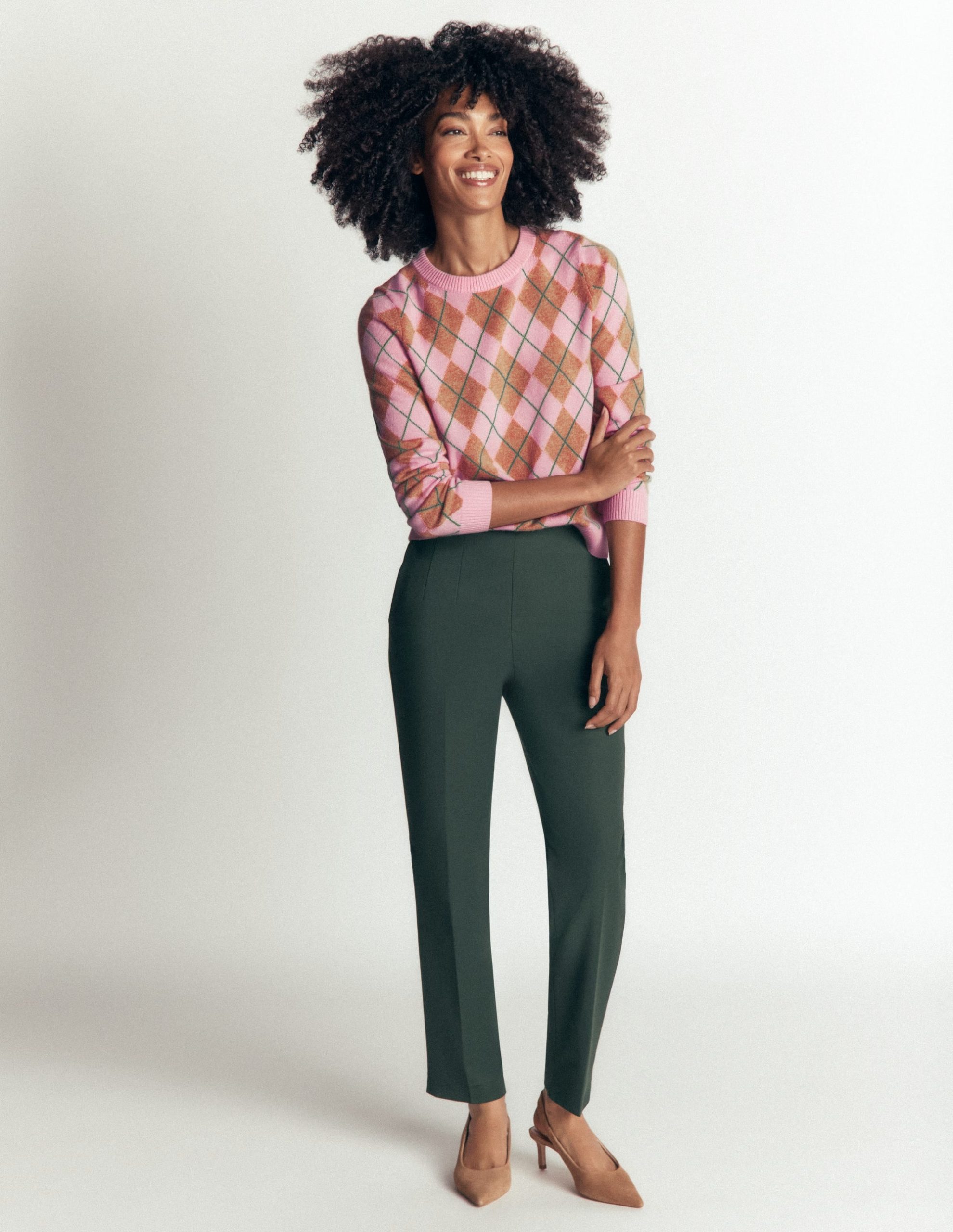 Elsie Cashmere Crew Sweater-Pink Heather. Argyle - Image 5