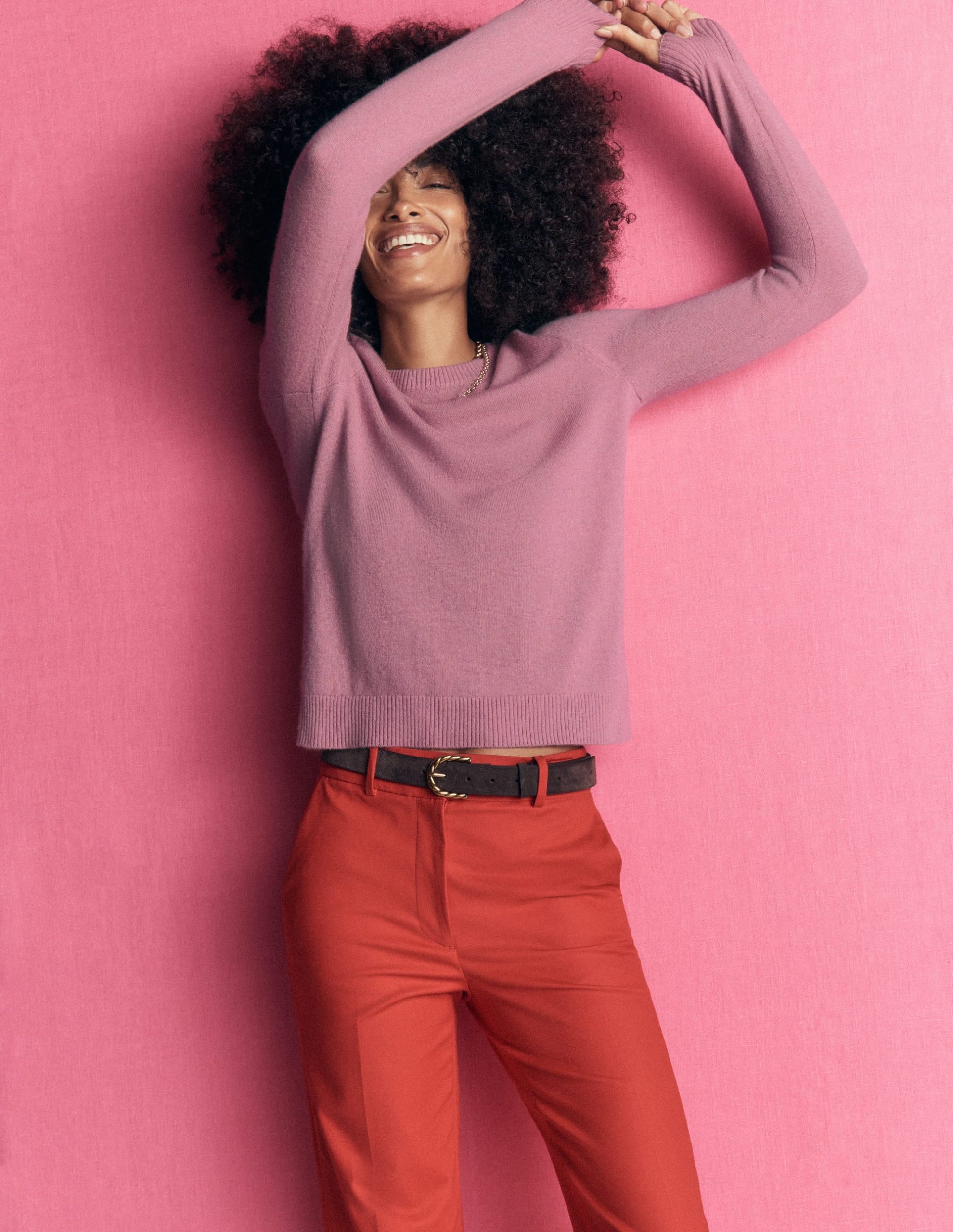 Elsie Cashmere Crew Sweater-Pink Heather