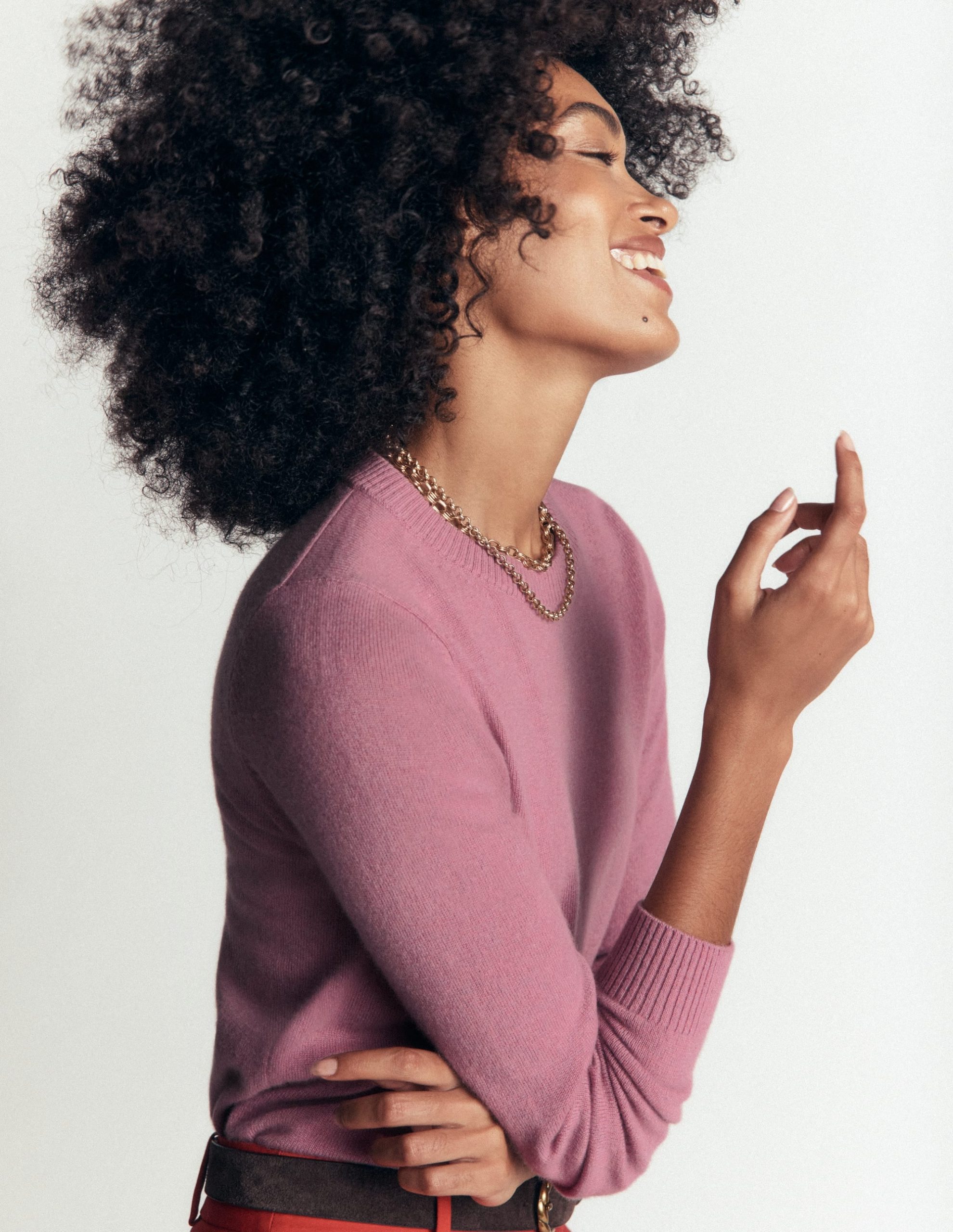 Elsie Cashmere Crew Sweater-Pink Heather - Image 2