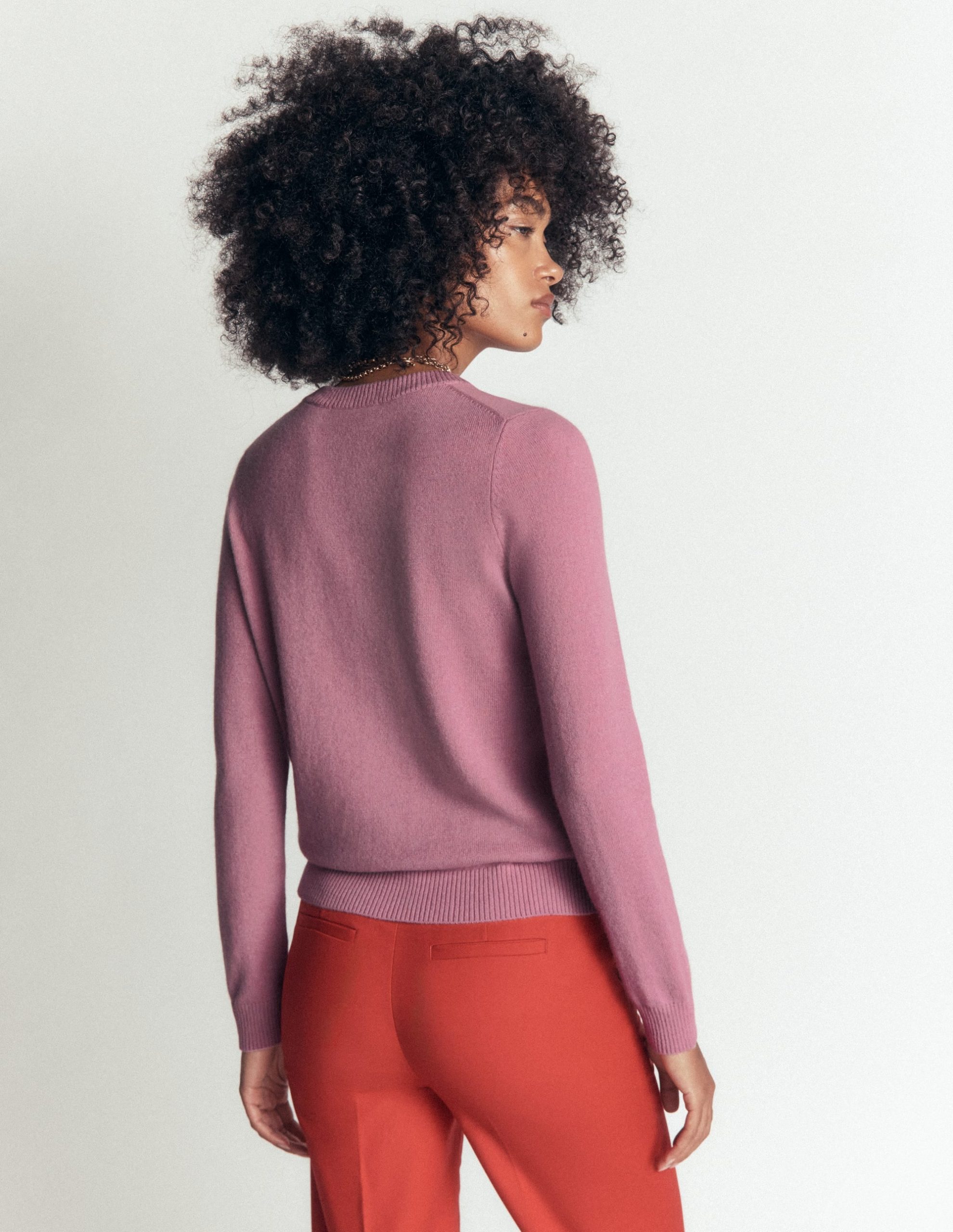 Elsie Cashmere Crew Sweater-Pink Heather - Image 3