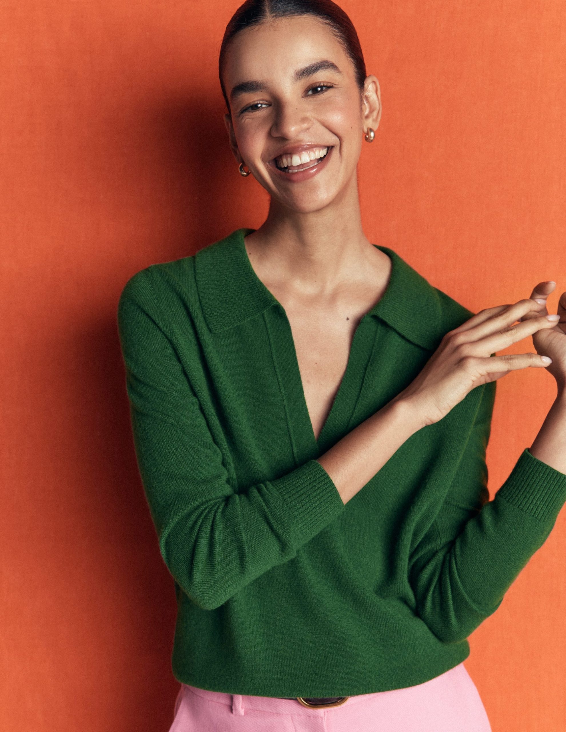 Elsie Cashmere Henley Sweater-Fresh Green - Image 2