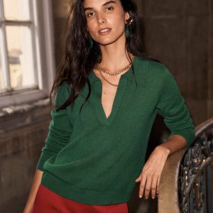 Elsie Cashmere Henley Sweater-Fresh Green