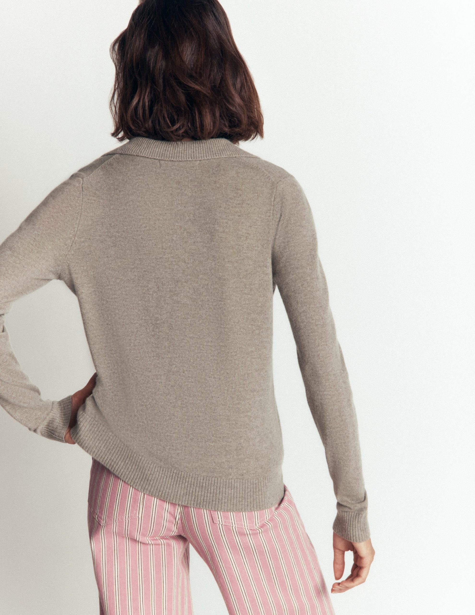 Elsie Cashmere Henley Sweater-Mink Melange - Image 3