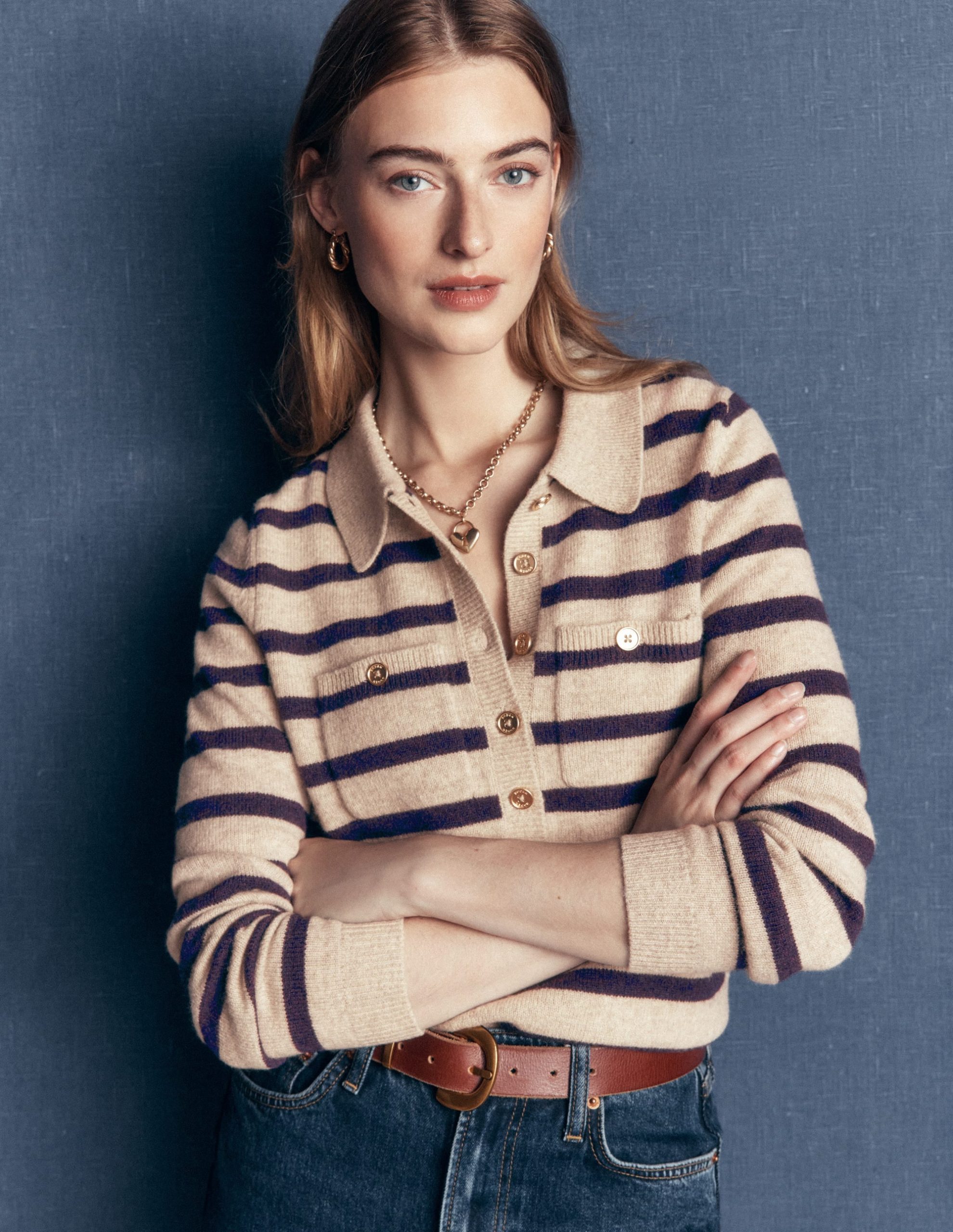 Marianne Merino Wool Sweater-Mink. Stripe