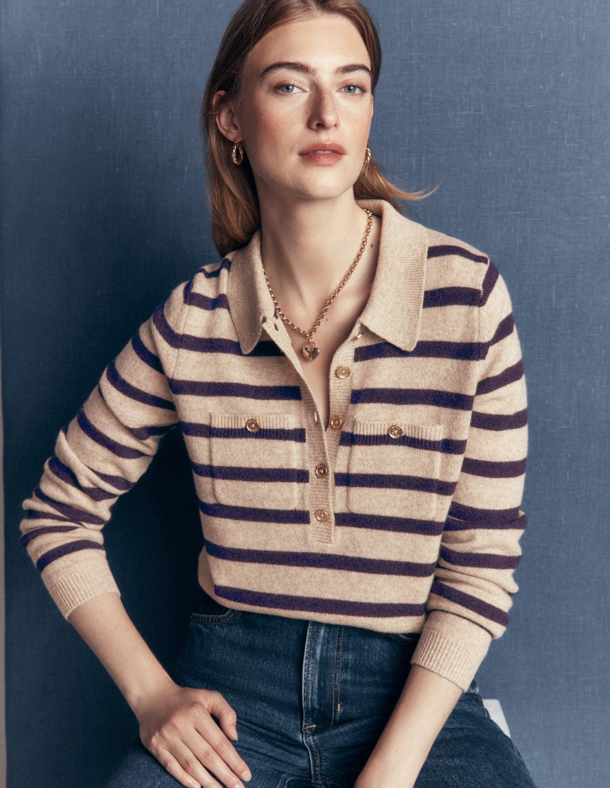 Marianne Merino Wool Sweater-Mink. Stripe - Image 2