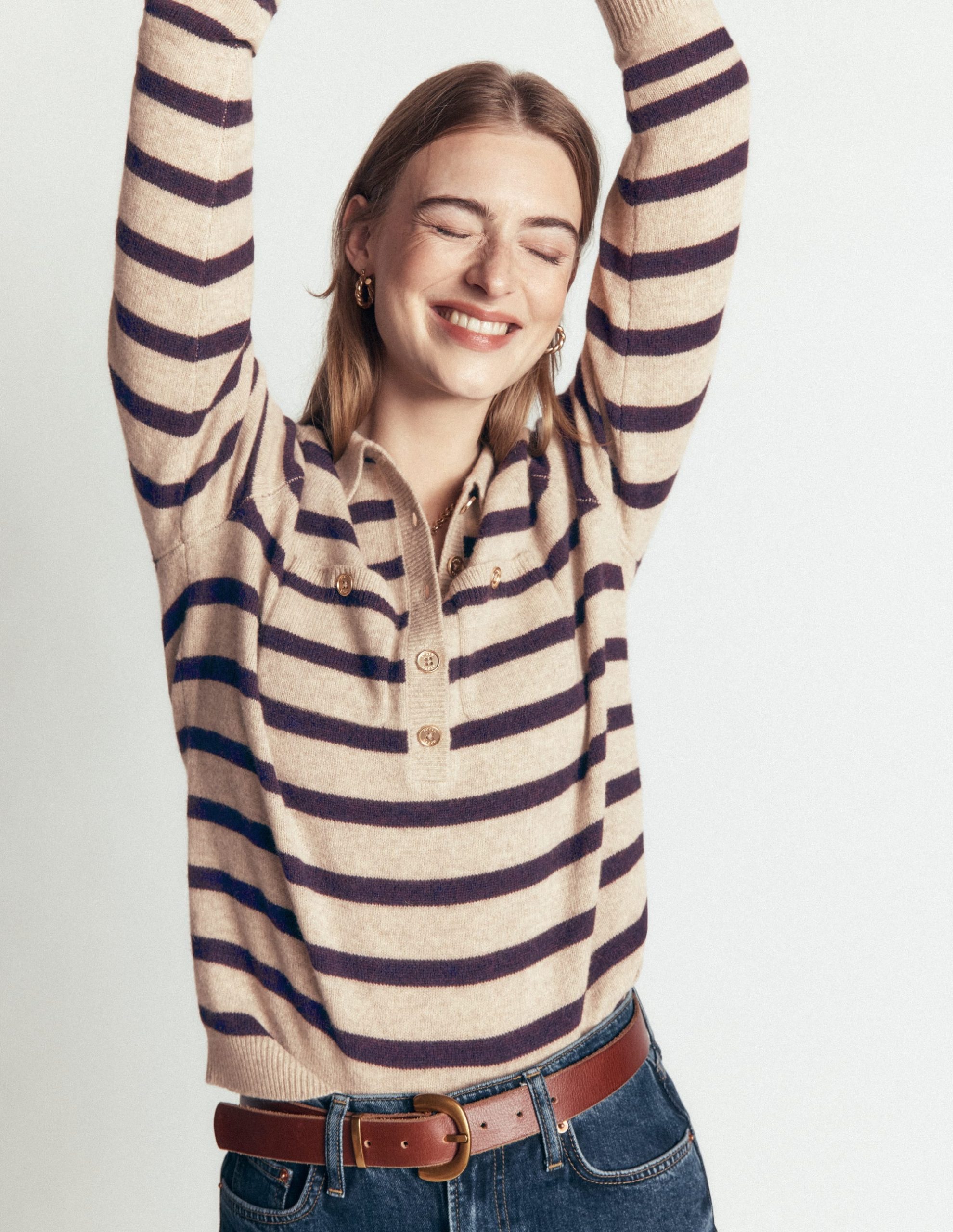 Marianne Merino Wool Sweater-Mink. Stripe - Image 4