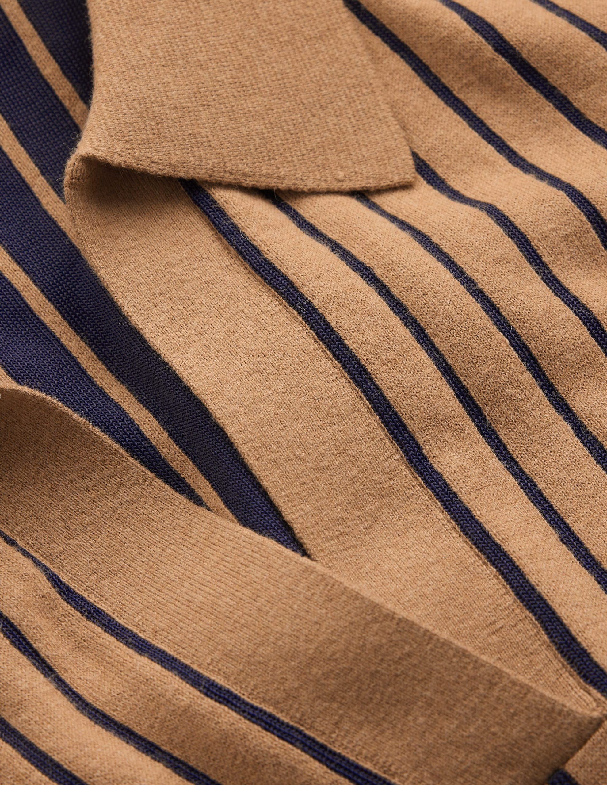 Knitted Henley T-Shirt-Camel. Navy Stripe - Image 5